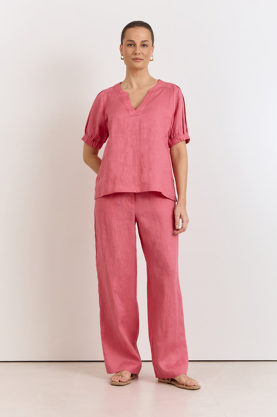 Harrie Pleated Linen Top - Watermelon