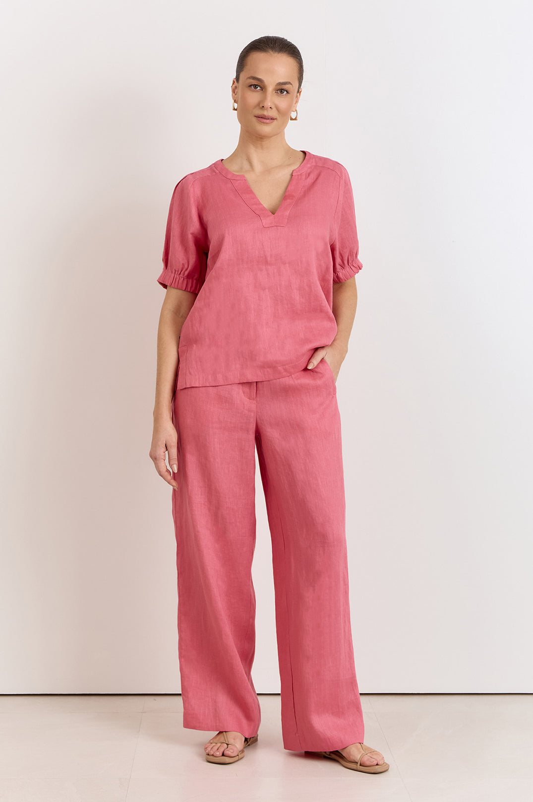 Harrie Pleated Linen Top - Watermelon