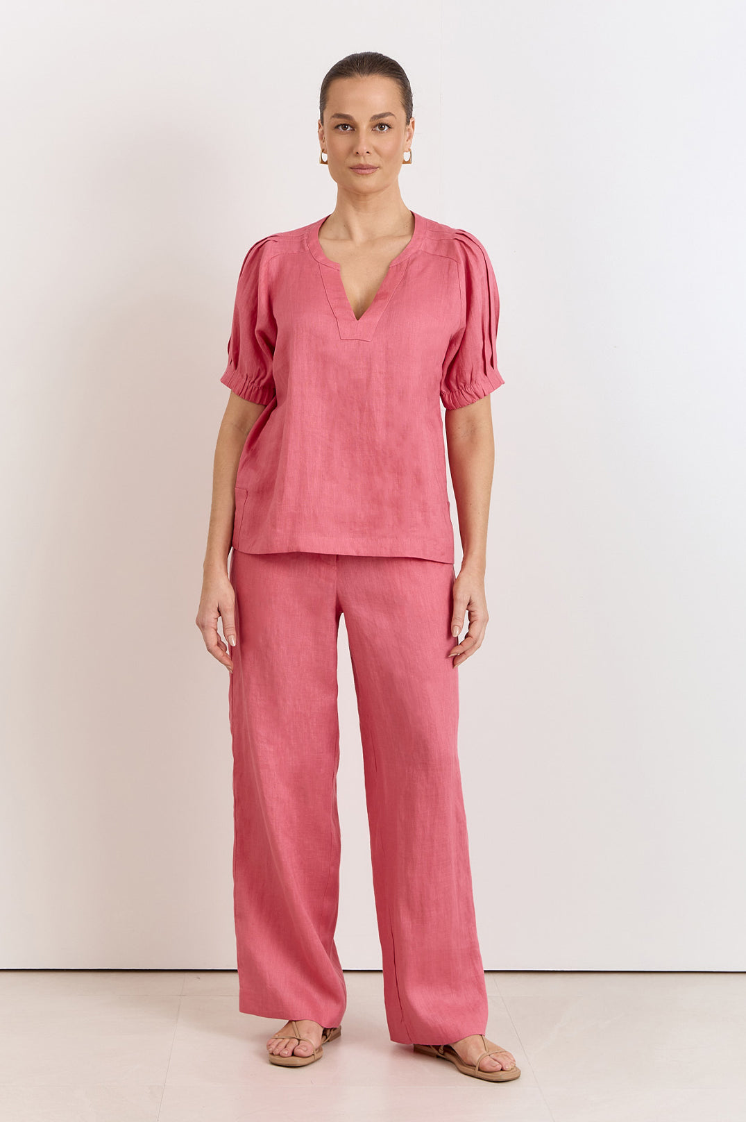 Harrie Pleated Linen Top - Watermelon