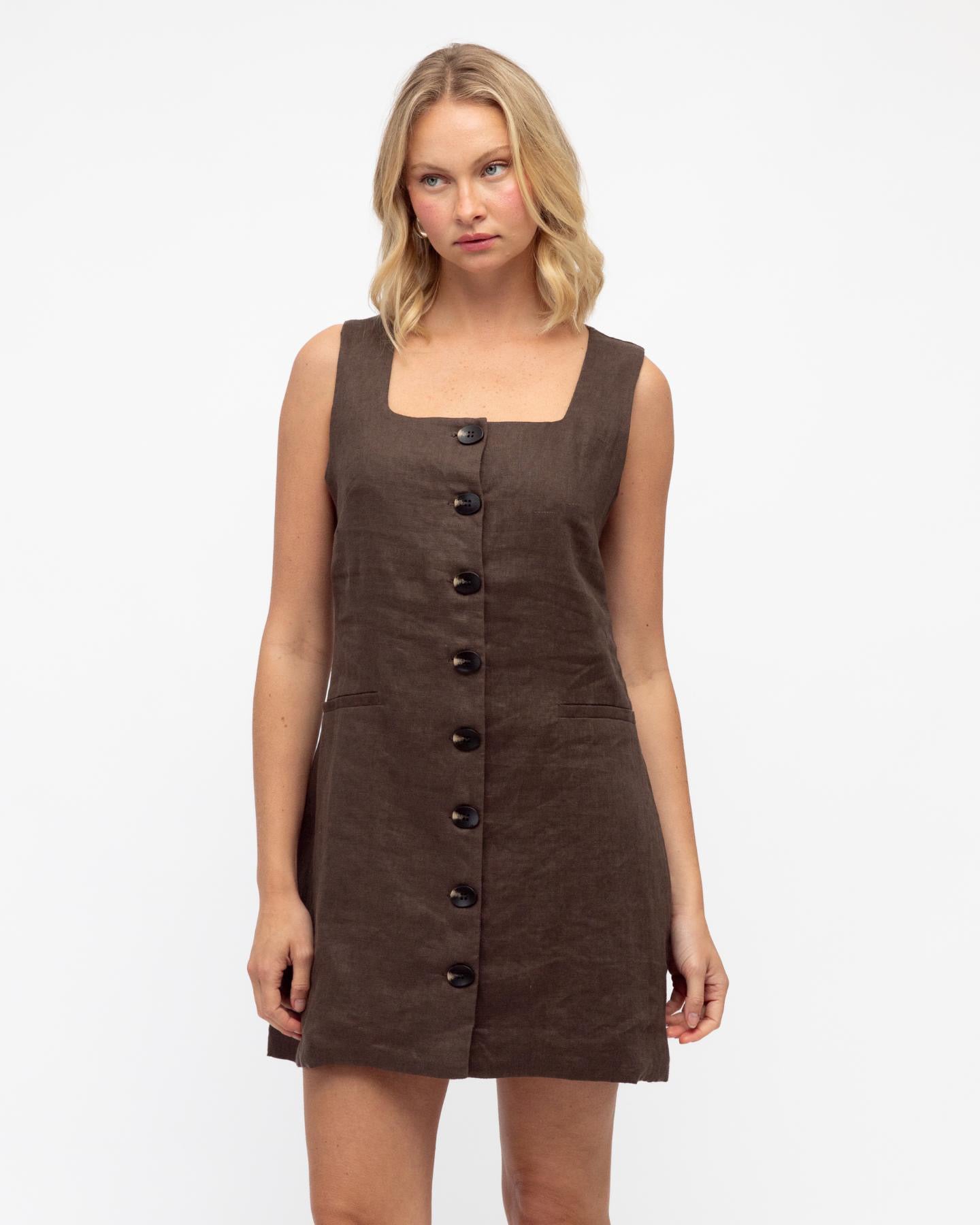 Elara Mini Vest Dress - Brown