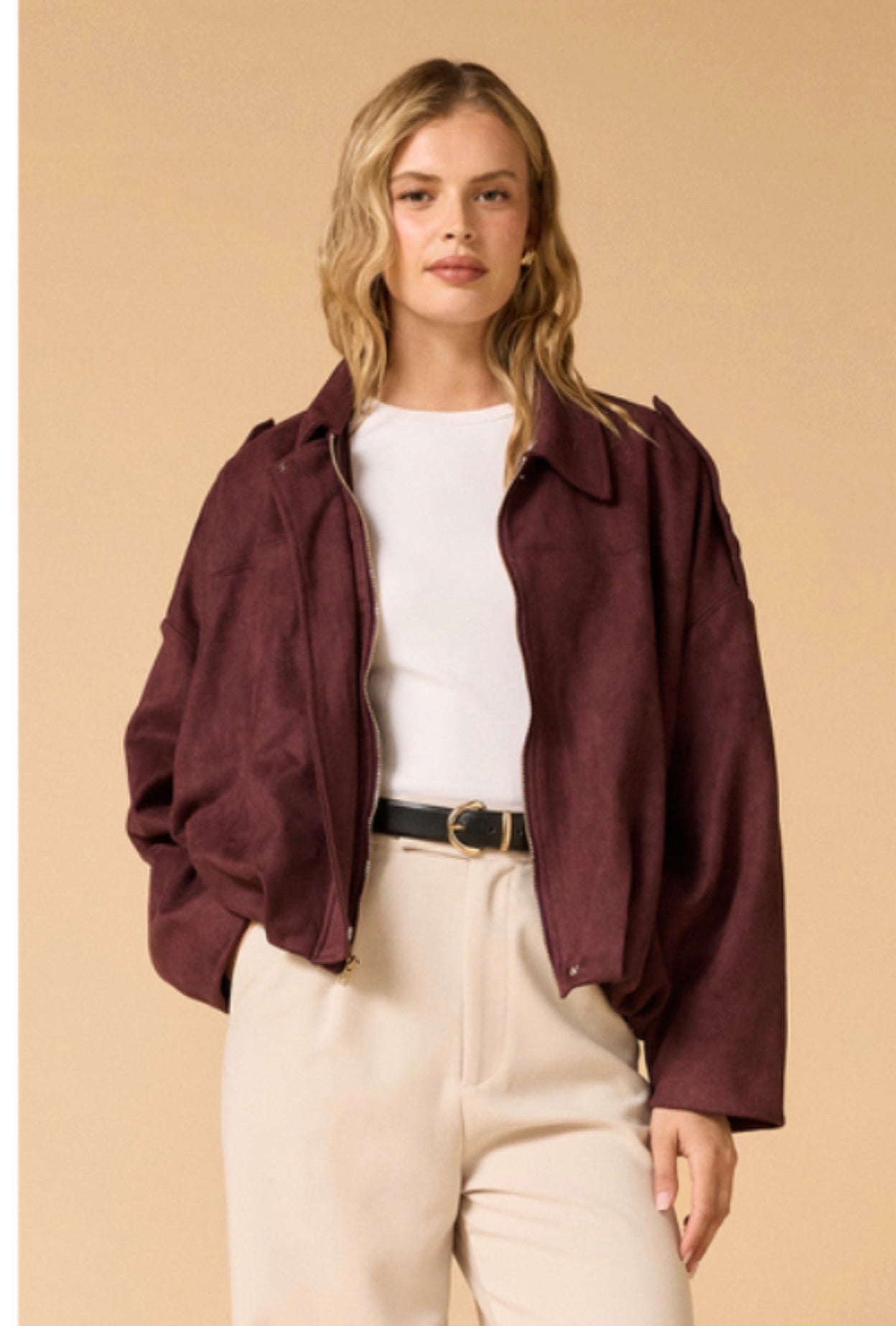Faux Suede Bomber - Merlot