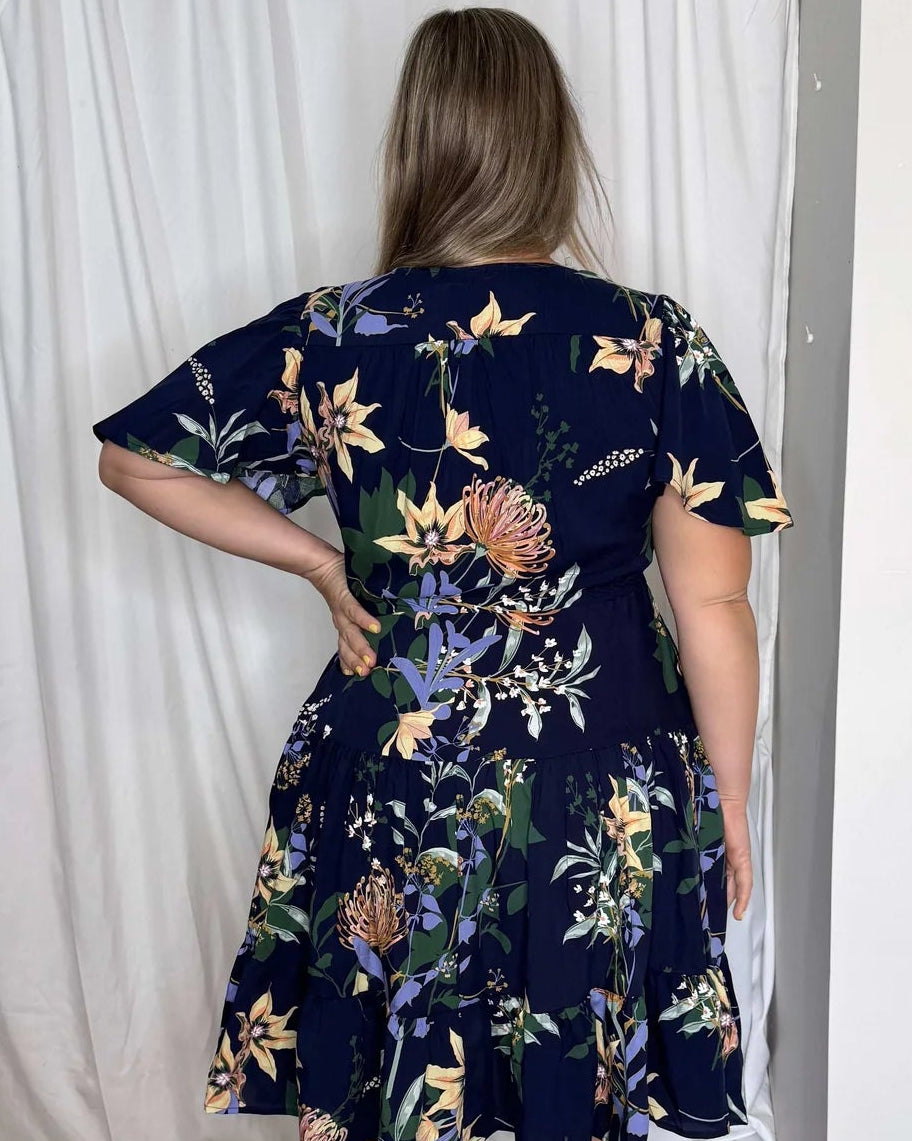 Selma Short Dress - Navy Floral