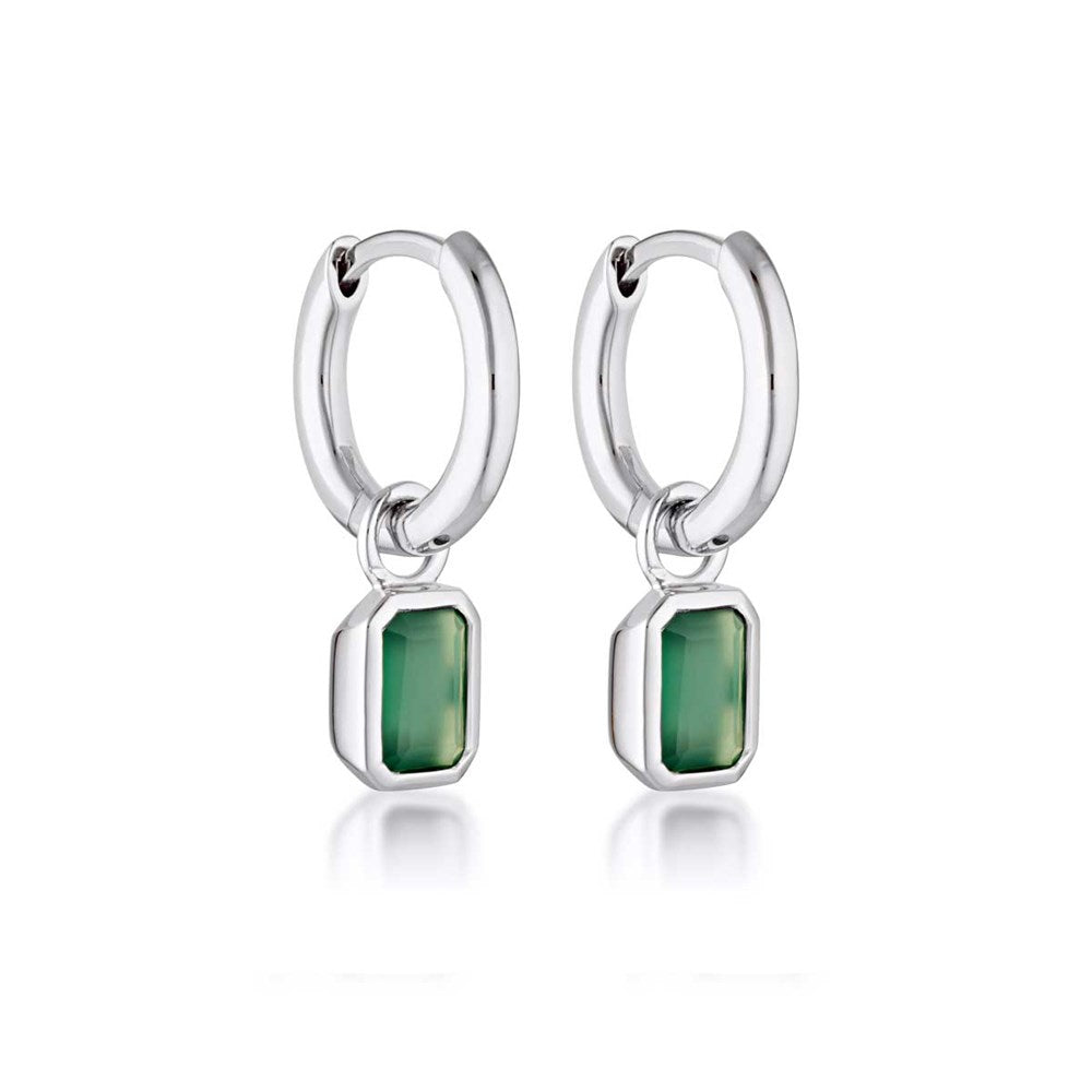 Gemme Huggie Earrings - Silver Green Onyx