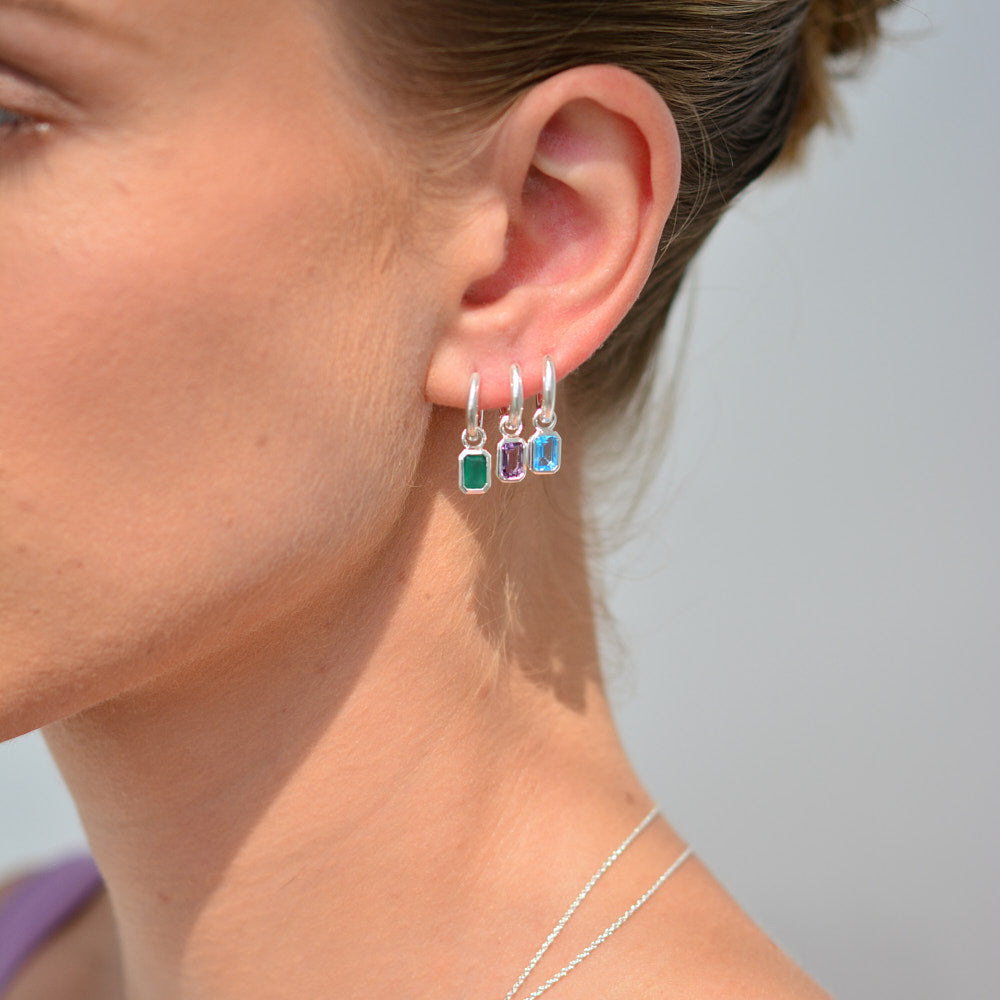 Gemme Huggie Earrings - Silver Amethyst