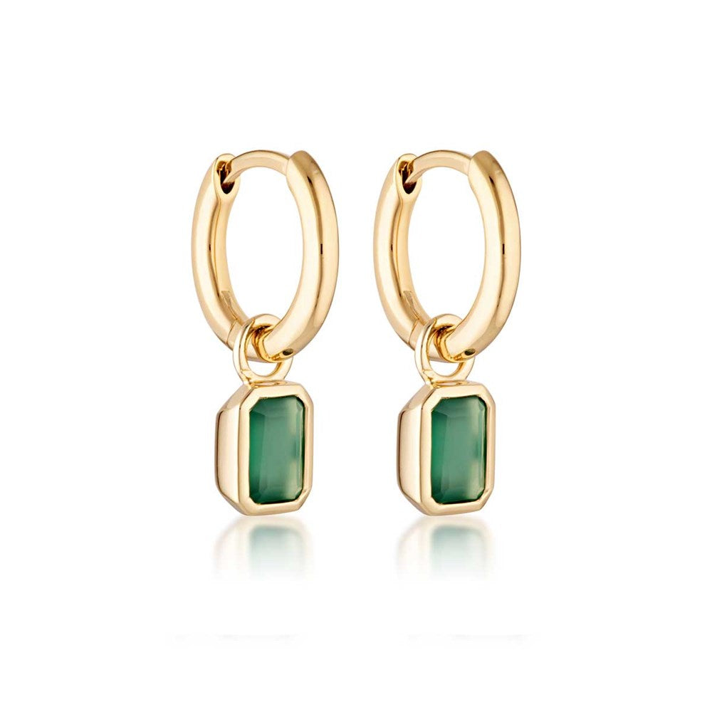Gemme Huggie Earrings - Gold Green Onyx