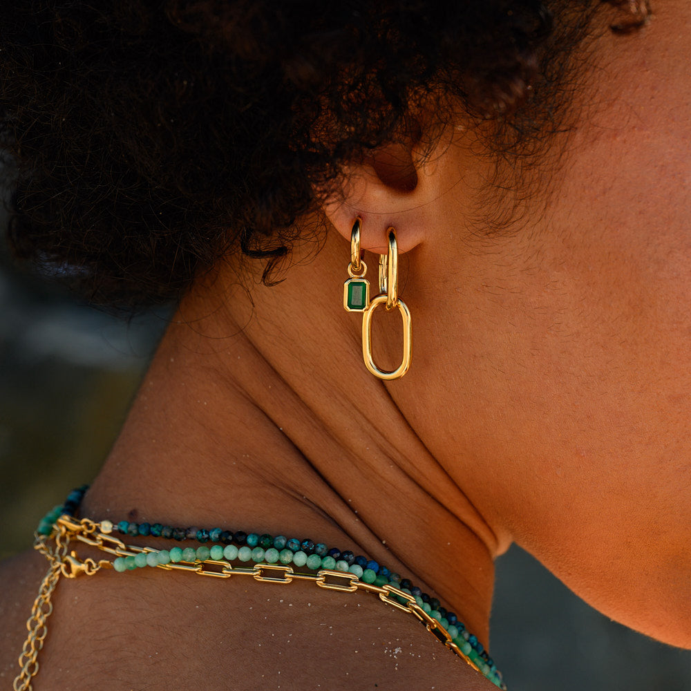 Gemme Huggie Earrings - Gold Green Onyx