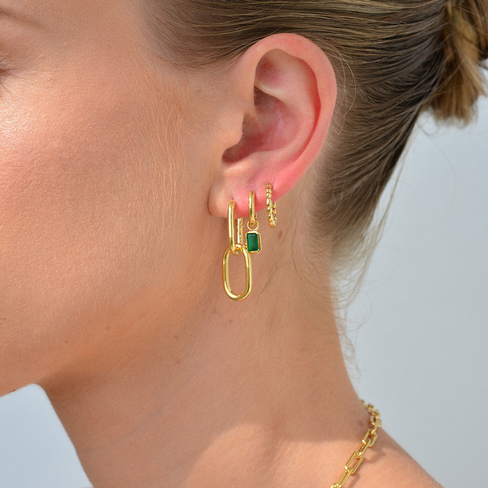 Gemme Huggie Earrings - Gold Green Onyx