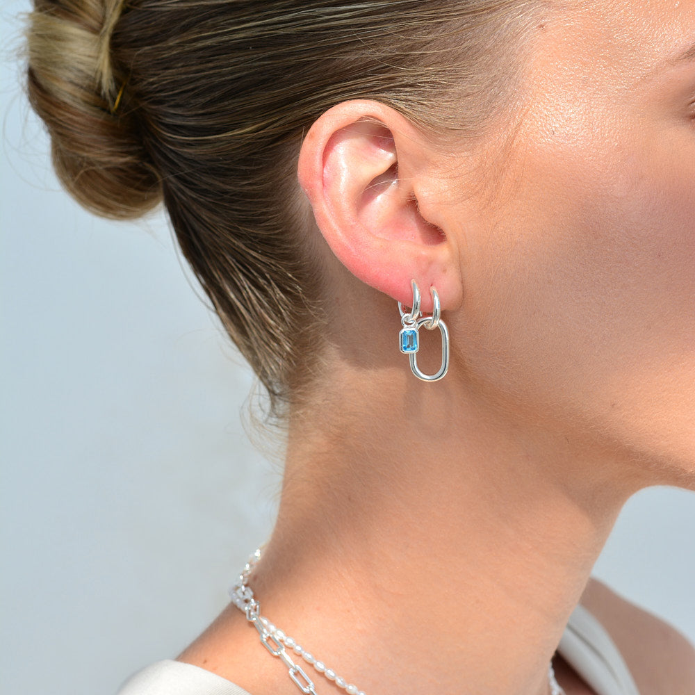 Gemme Huggie Earrings - Silver Blue Topaz