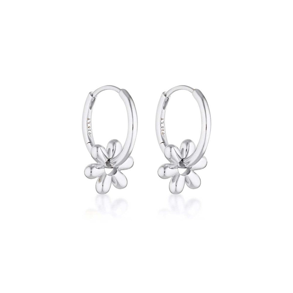 Daisy Huggie Hoop Earrings - Silver