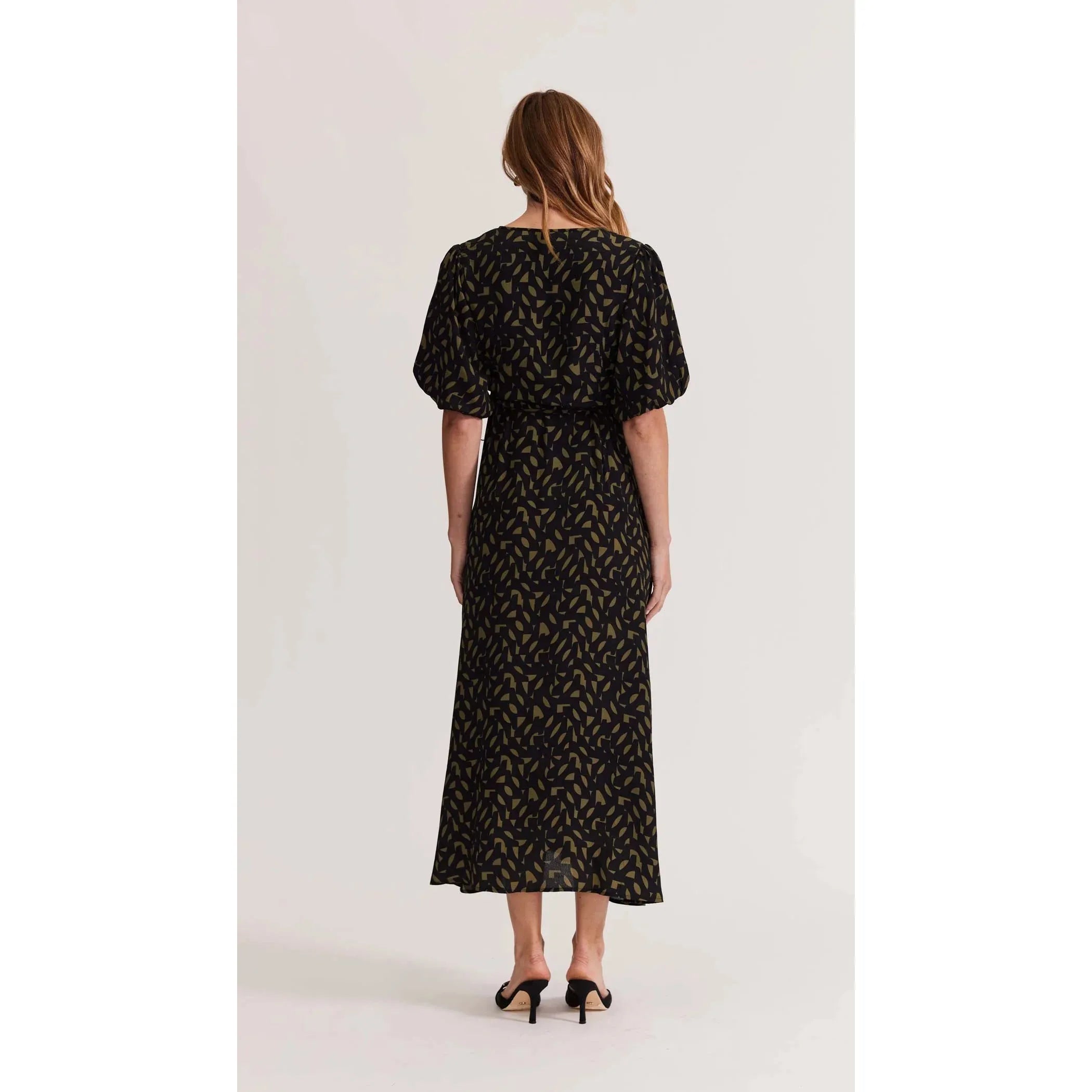 Zadie Wrap Midi Dress - Khaki/Black