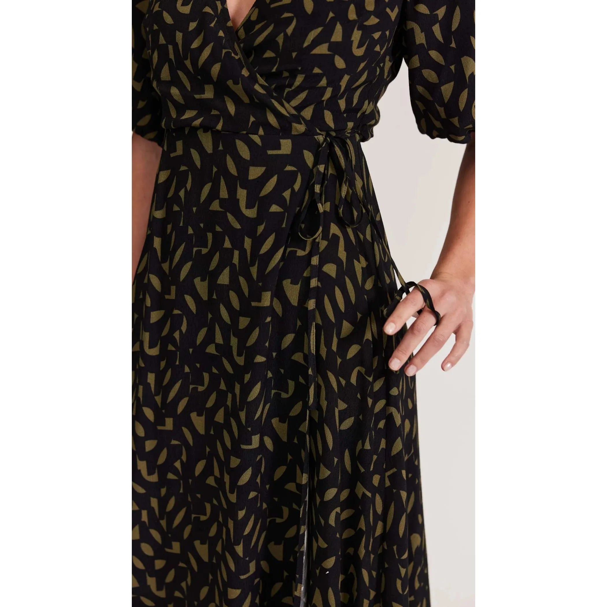 Zadie Wrap Midi Dress - Khaki/Black