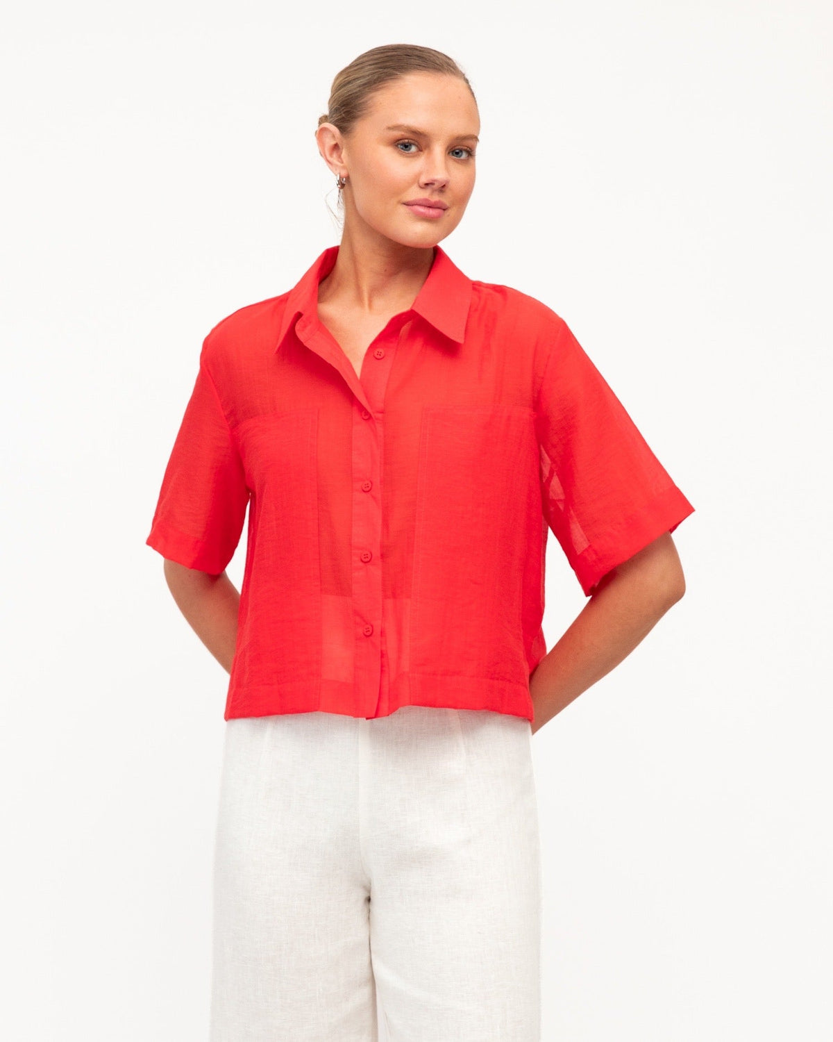 Patch Detail Shirt - Red, side view
