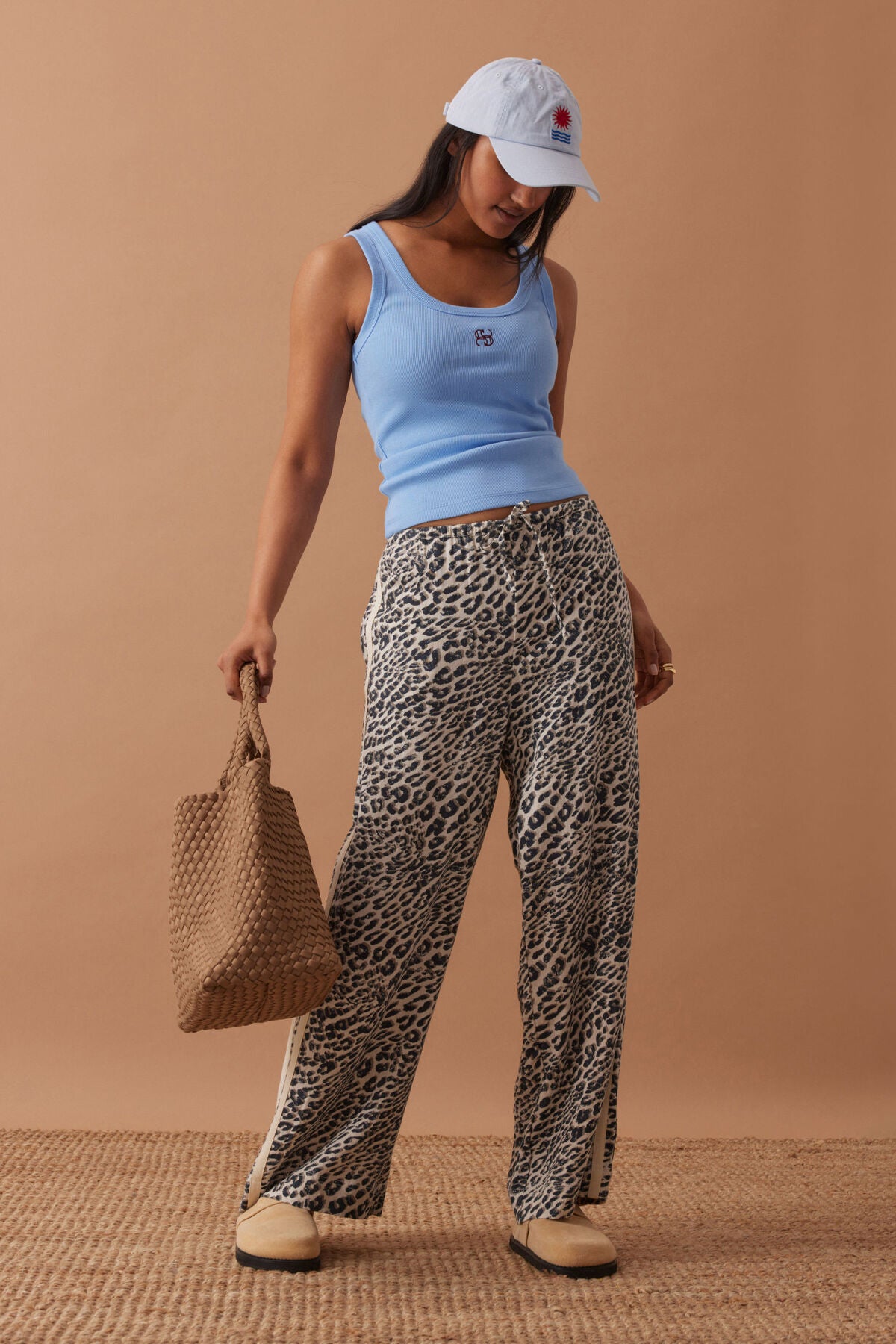 Zoe Contour Rib Scoop Tank - Powder Blue / Monogram Embroidery