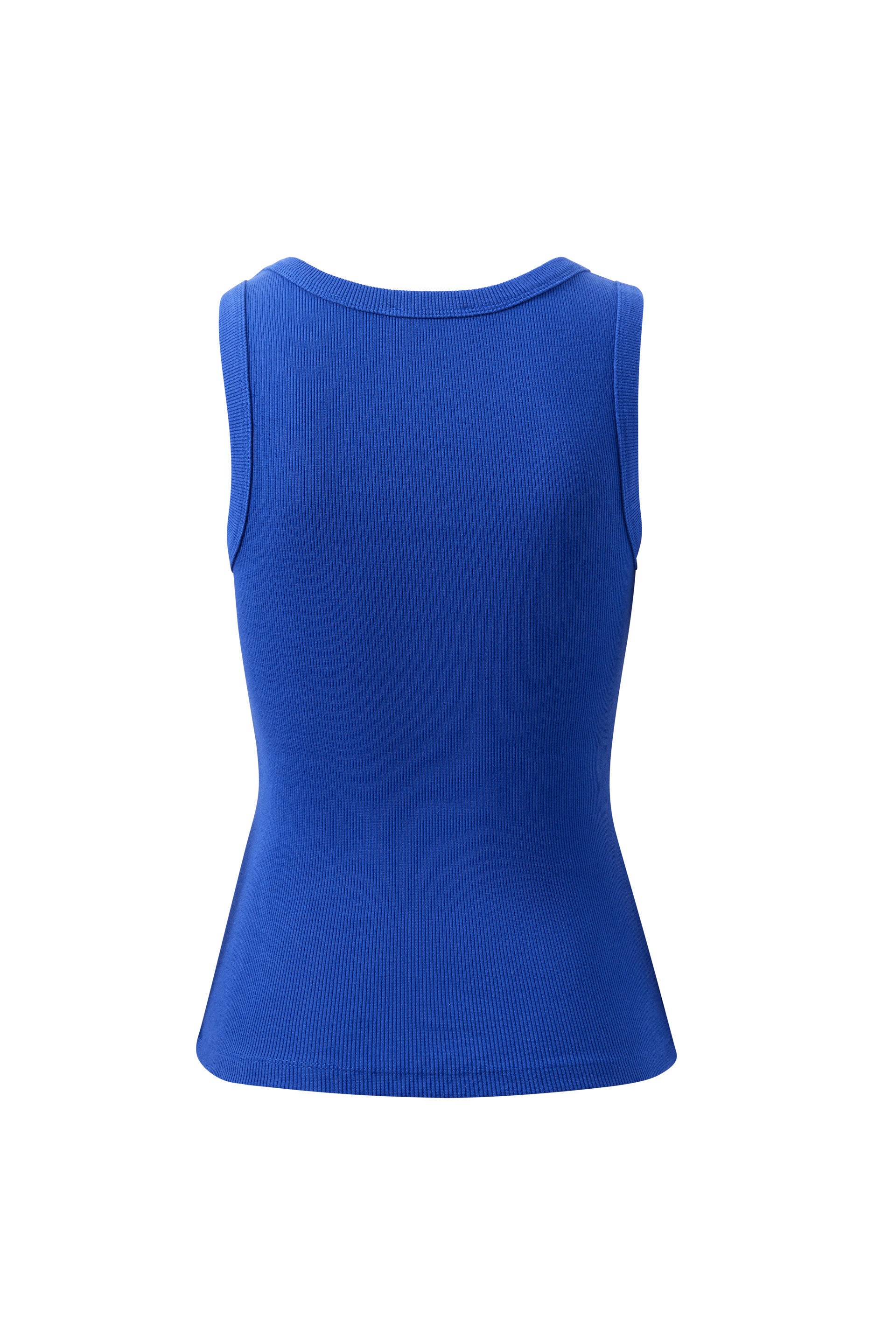 Ceres Life Zoe Contour Rib Scoop Tank in Polo Blue/Butter Monogram, back view