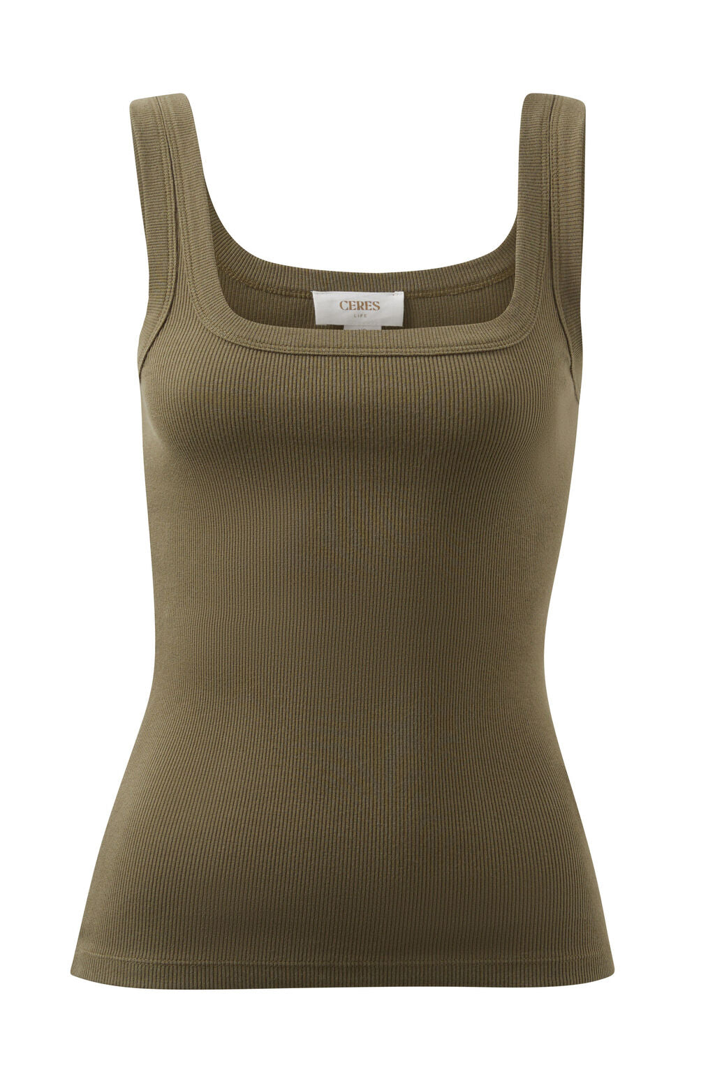 Zaeli Contour Rib Square Neck Tank - Soft Olive