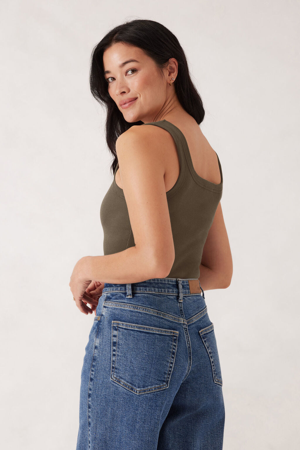 Zaeli Contour Rib Square Neck Tank - Soft Olive