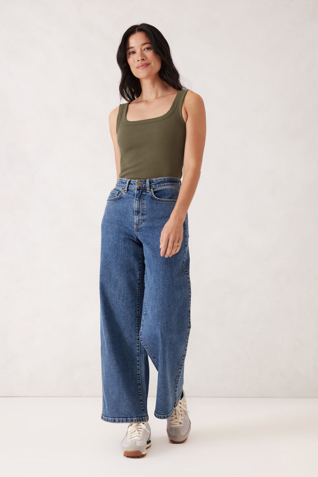 Zaeli Contour Rib Square Neck Tank - Soft Olive