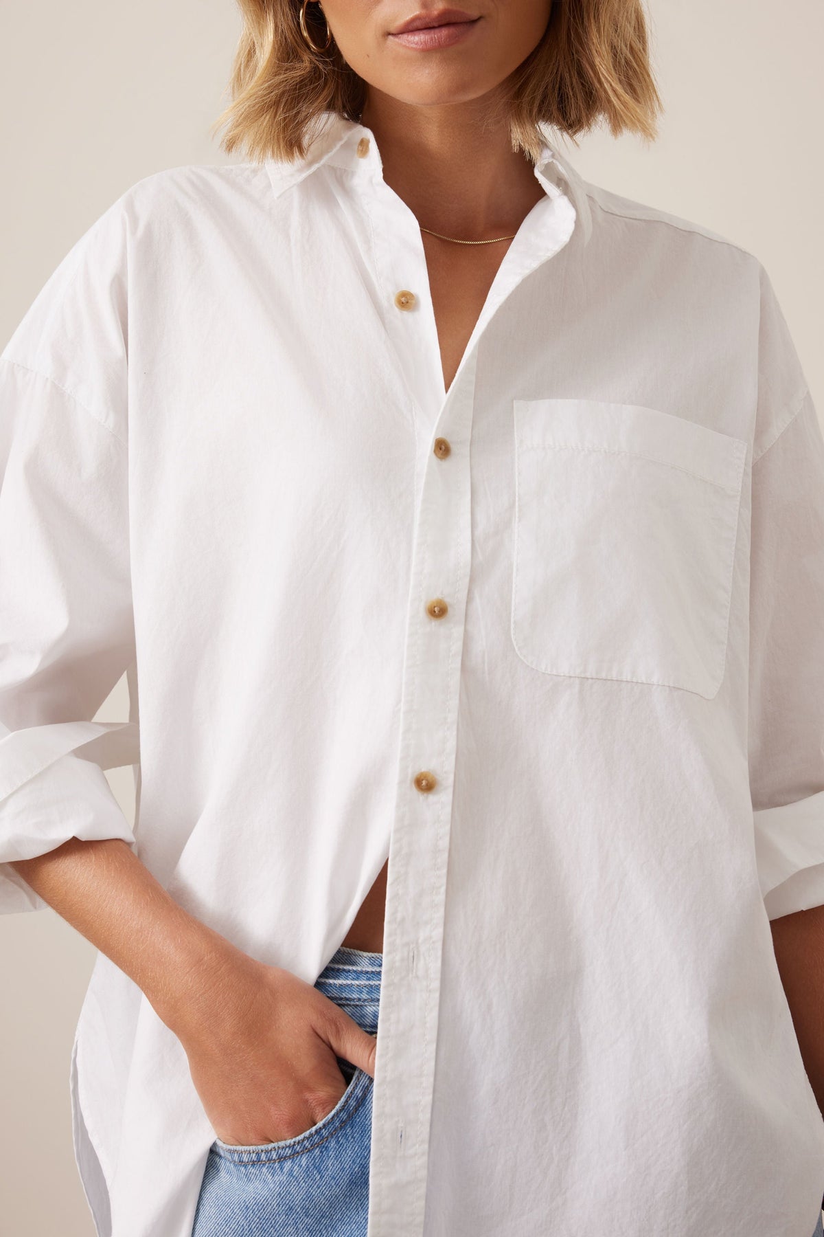 Ceres Life Peta Oversized Shirt - White Organic Cotton - detail