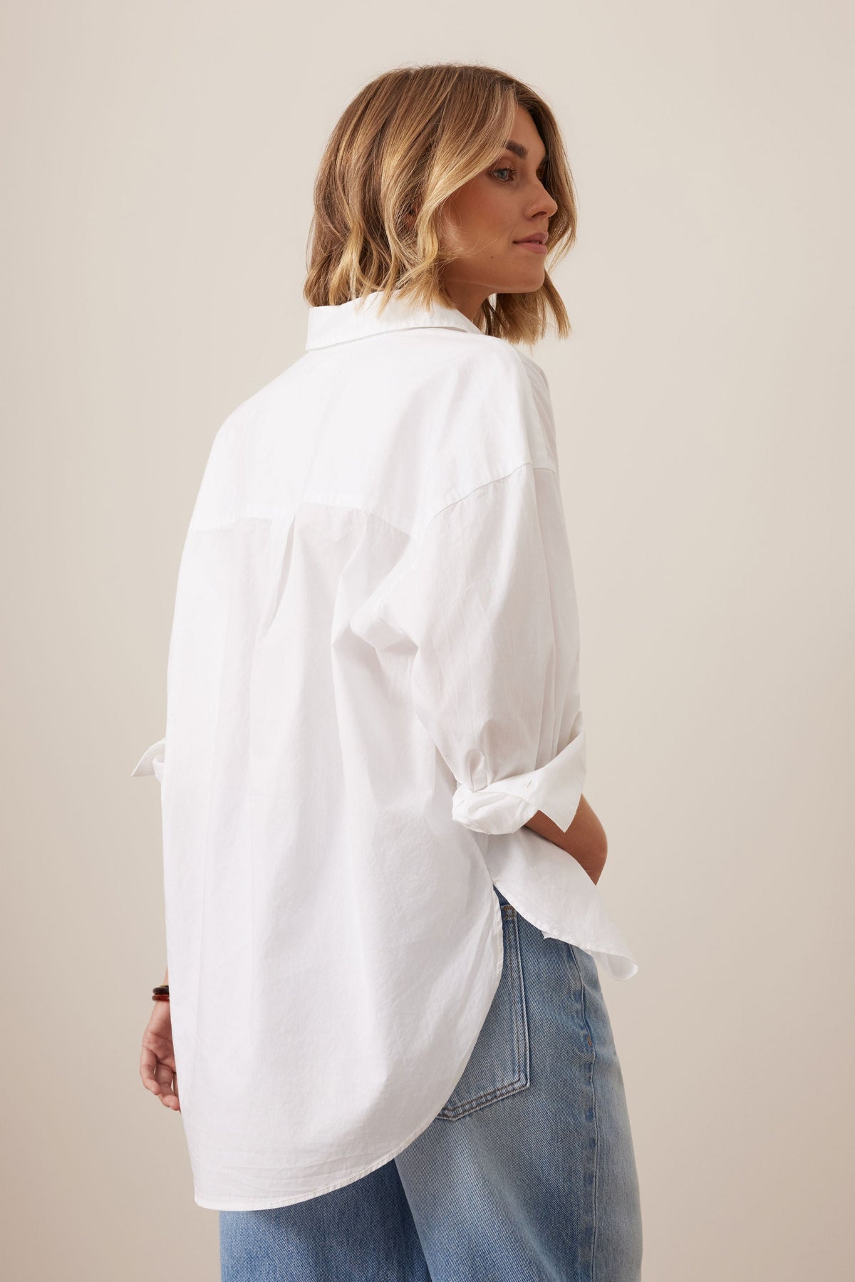 Ceres Life Peta Oversized Shirt - White Organic Cotton - detail