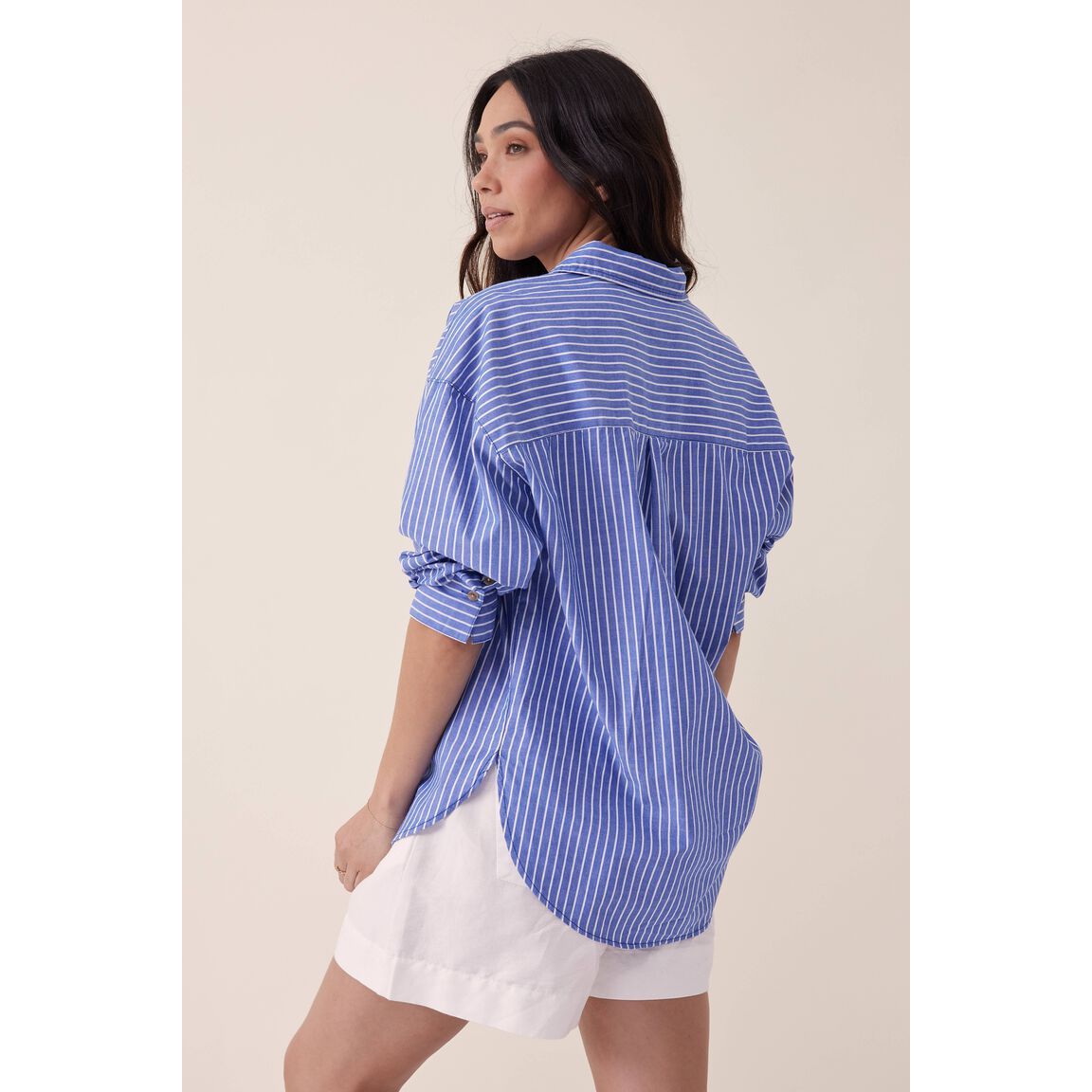 Oversized Poplin Shirt - Classic Blue Stripe Organic Cotton