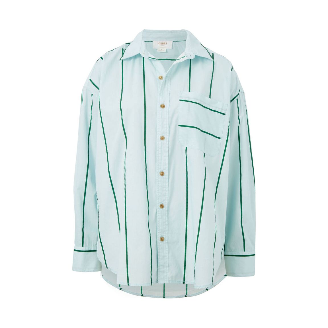 Oversized Poplin Shirt - Green wide stripe organic cotton