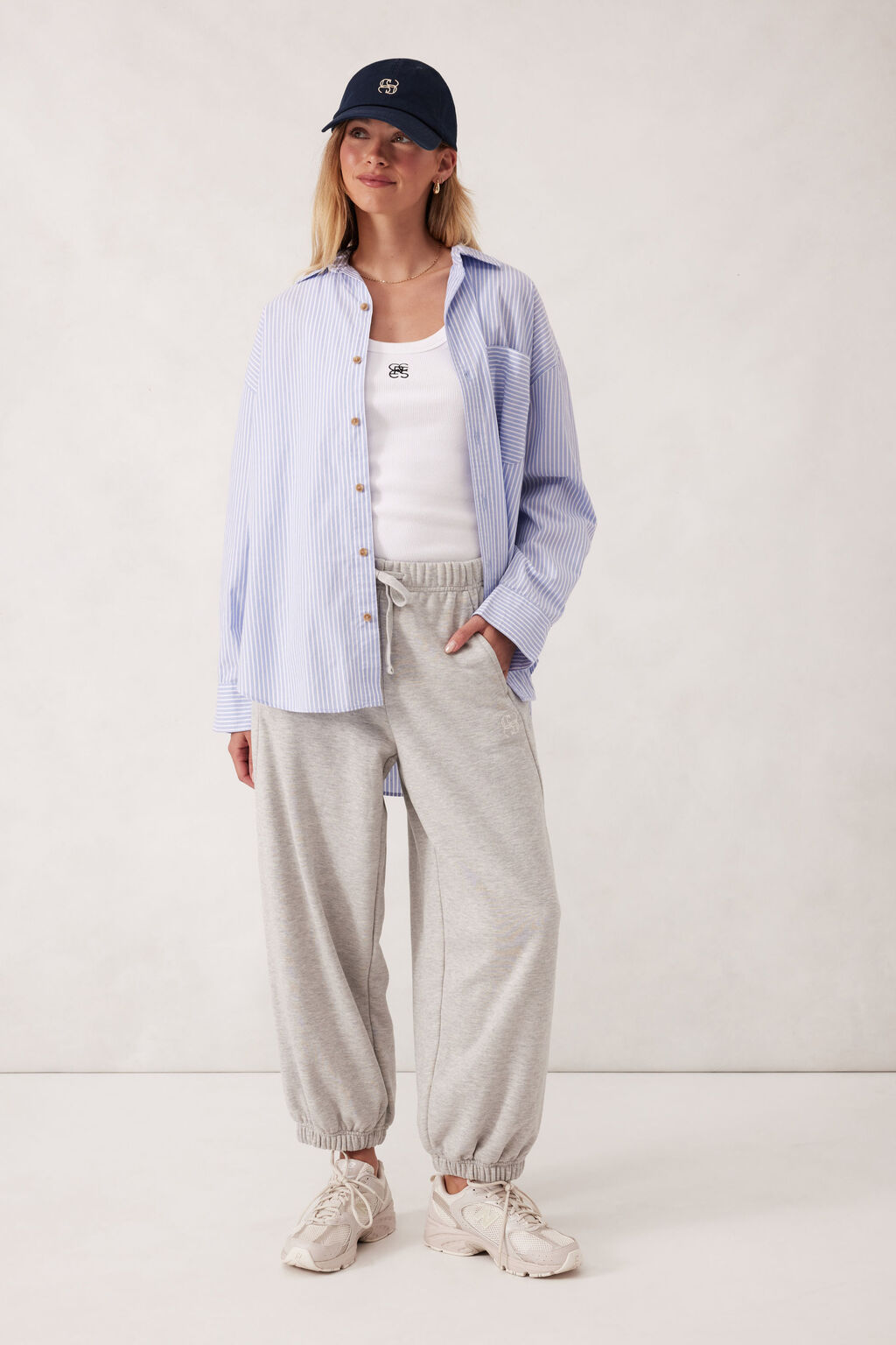 Oversized Shirt - White Heritage Blue Stripe