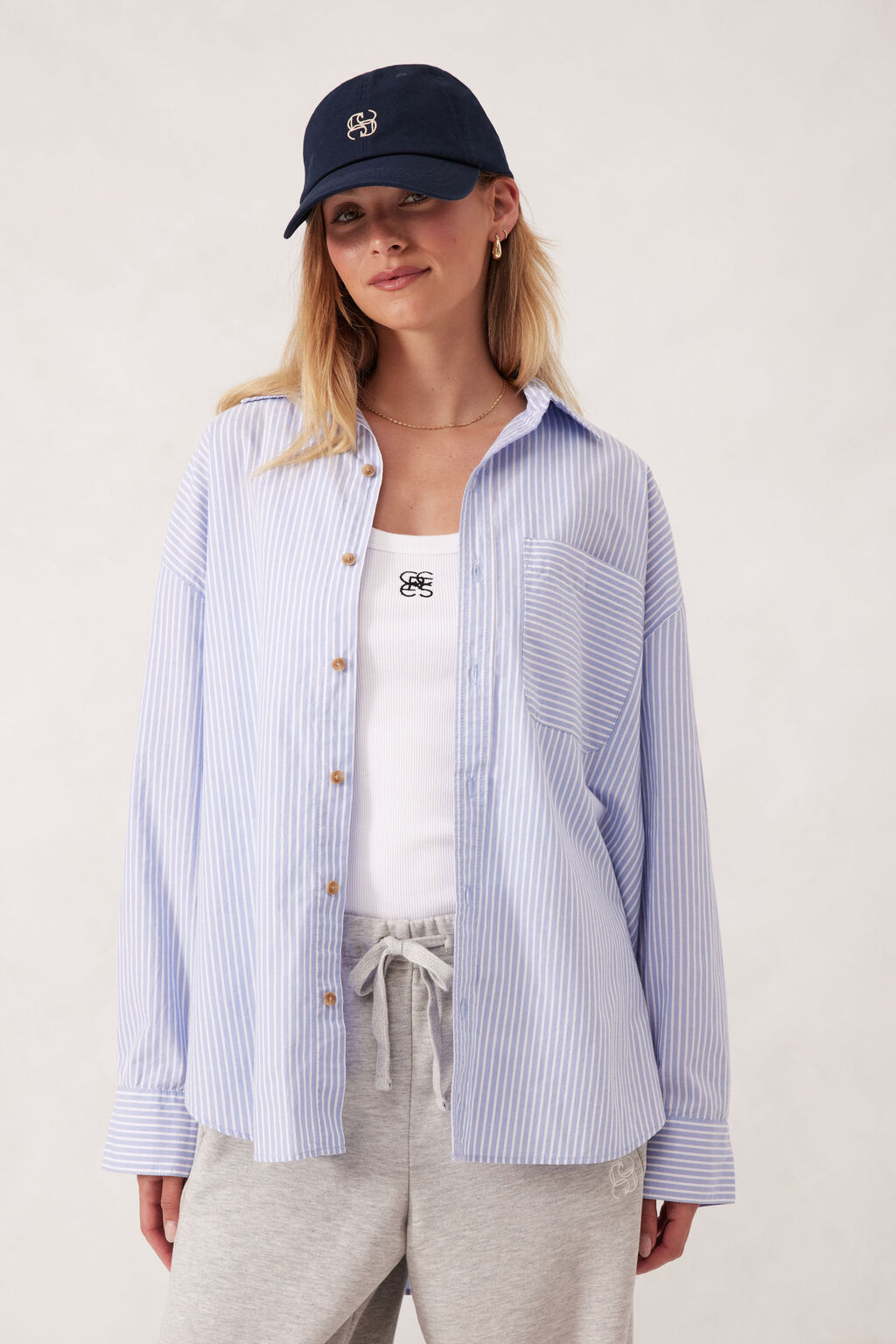 Oversized Shirt - White Heritage Blue Stripe