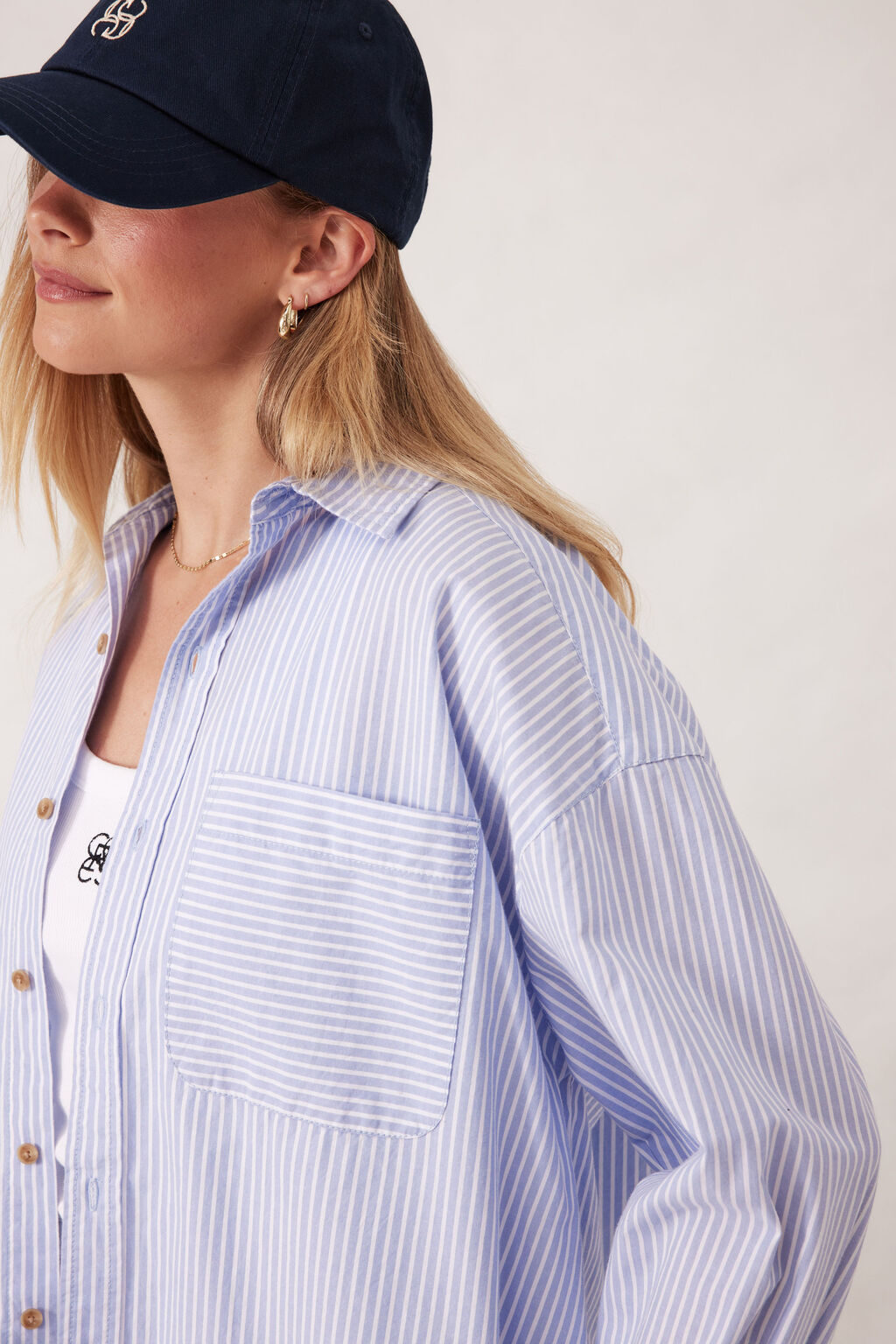 Oversized Shirt - White Heritage Blue Stripe