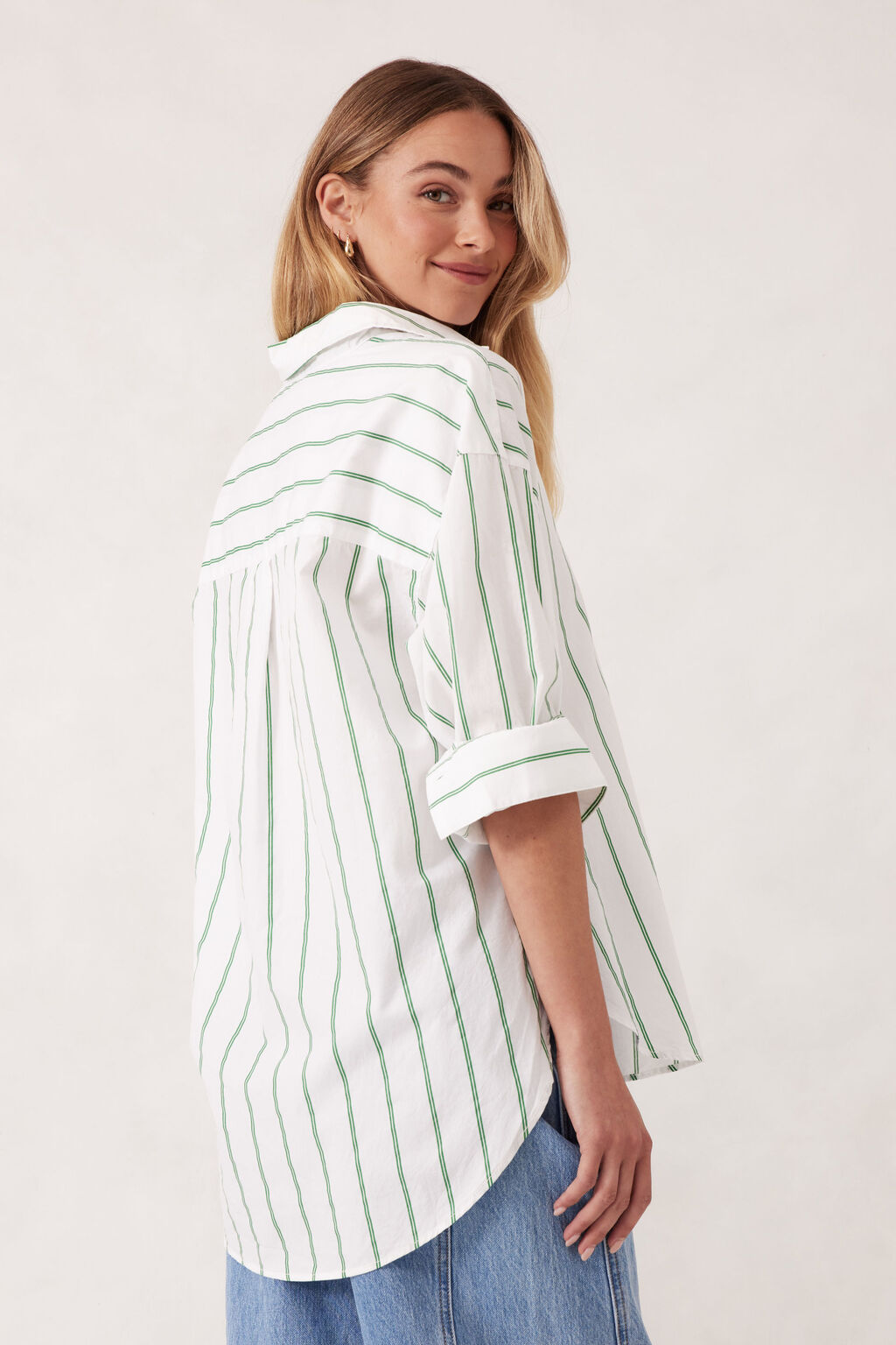 Oversized Shirt - Grass Fine Twin Stripe