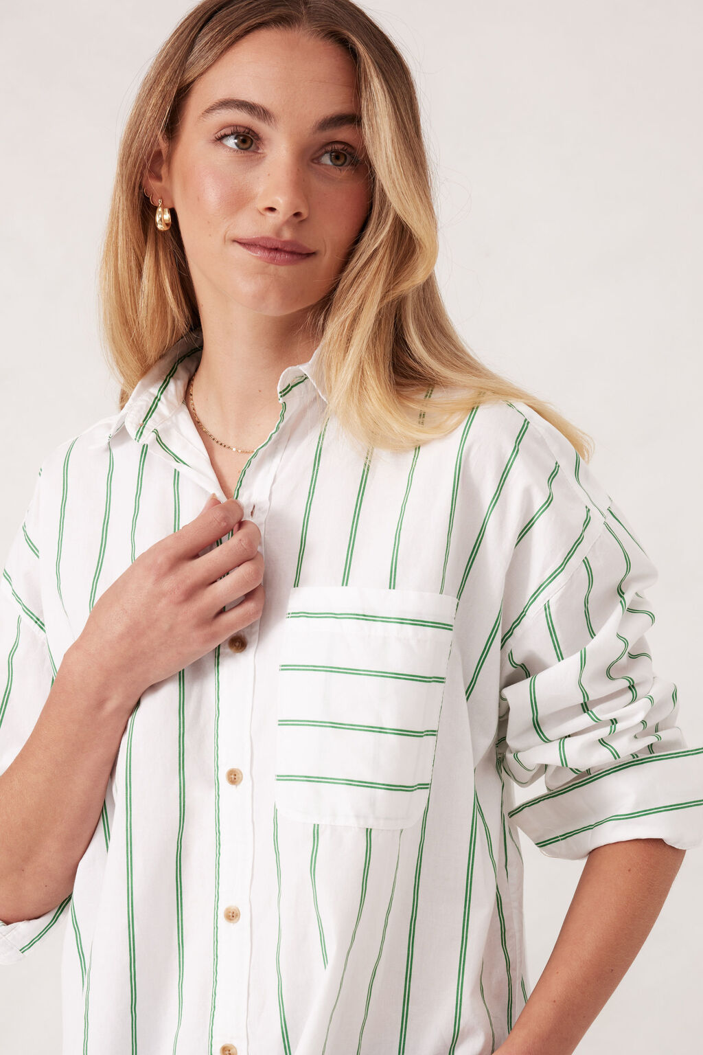 Oversized Shirt - Grass Fine Twin Stripe