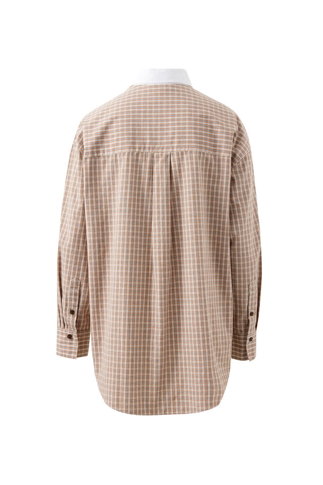 Ceres Life Peta Oversized Shirt in Toffee Check, chest pocket and cuff detail