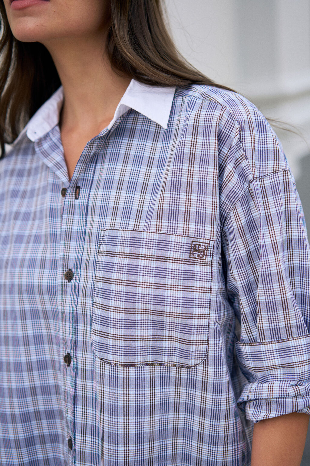 Peta Oversized Shirt - Blue chocolate check