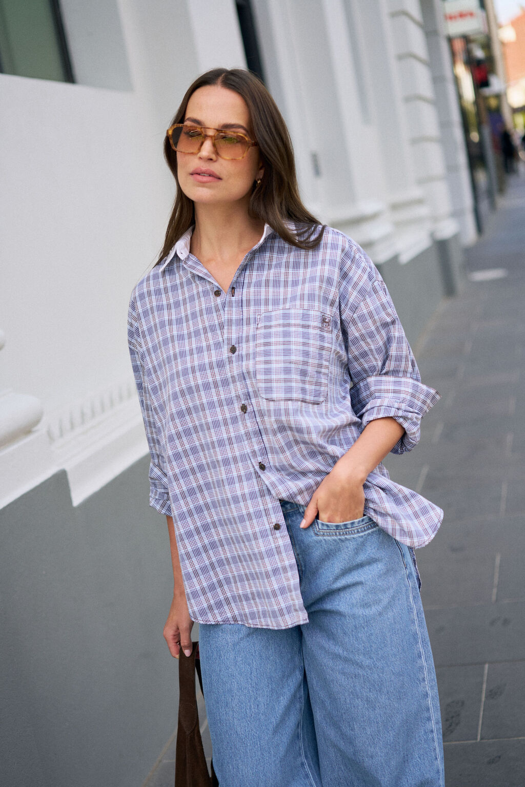 Peta Oversized Shirt - Blue chocolate check