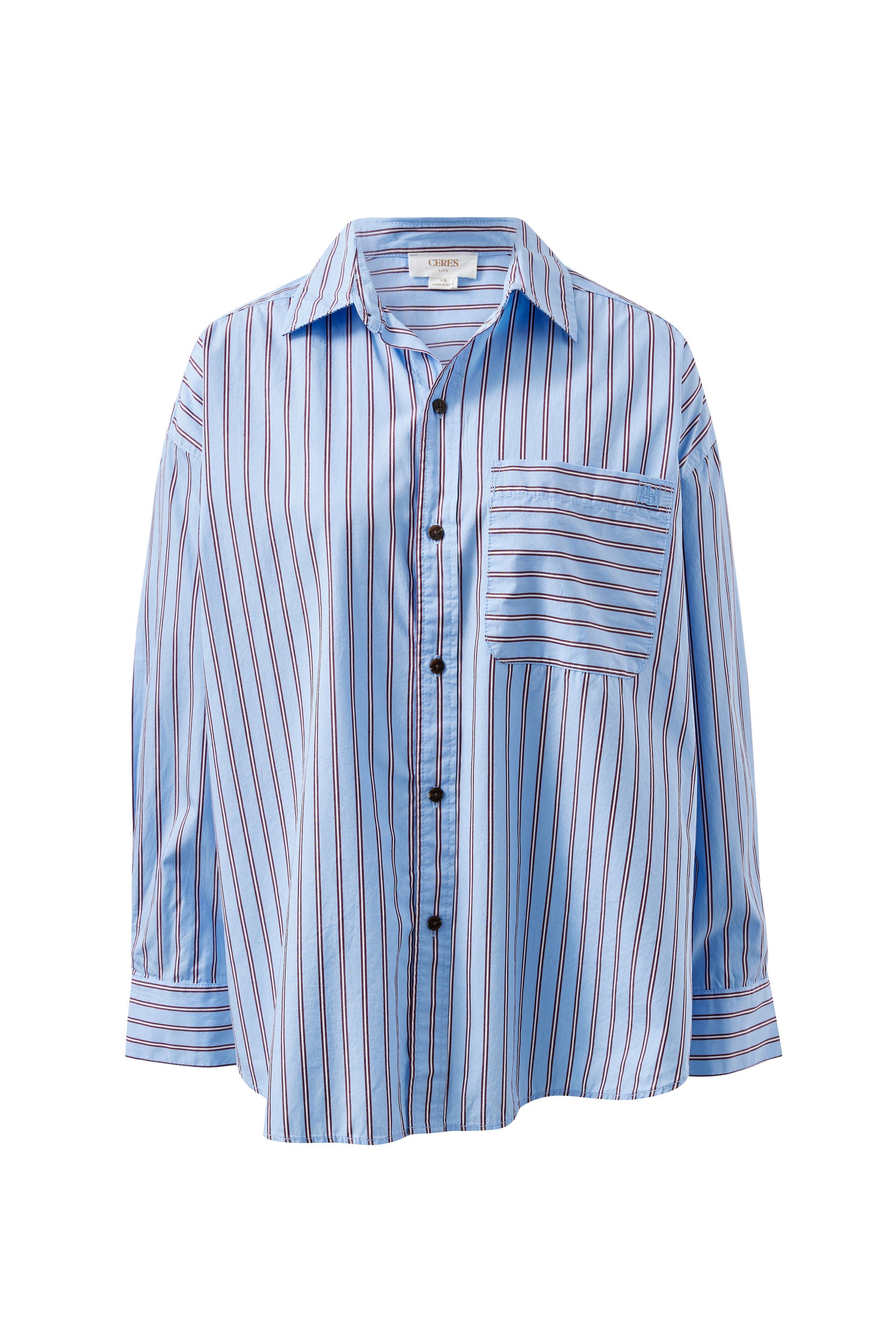 Peta Oversized Shirt - Sky Blue Burgundy Stripe
