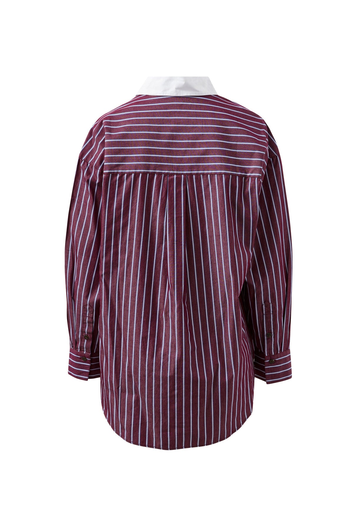 Peta Oversized Shirt -  Burgundy washed navy stripe white collar