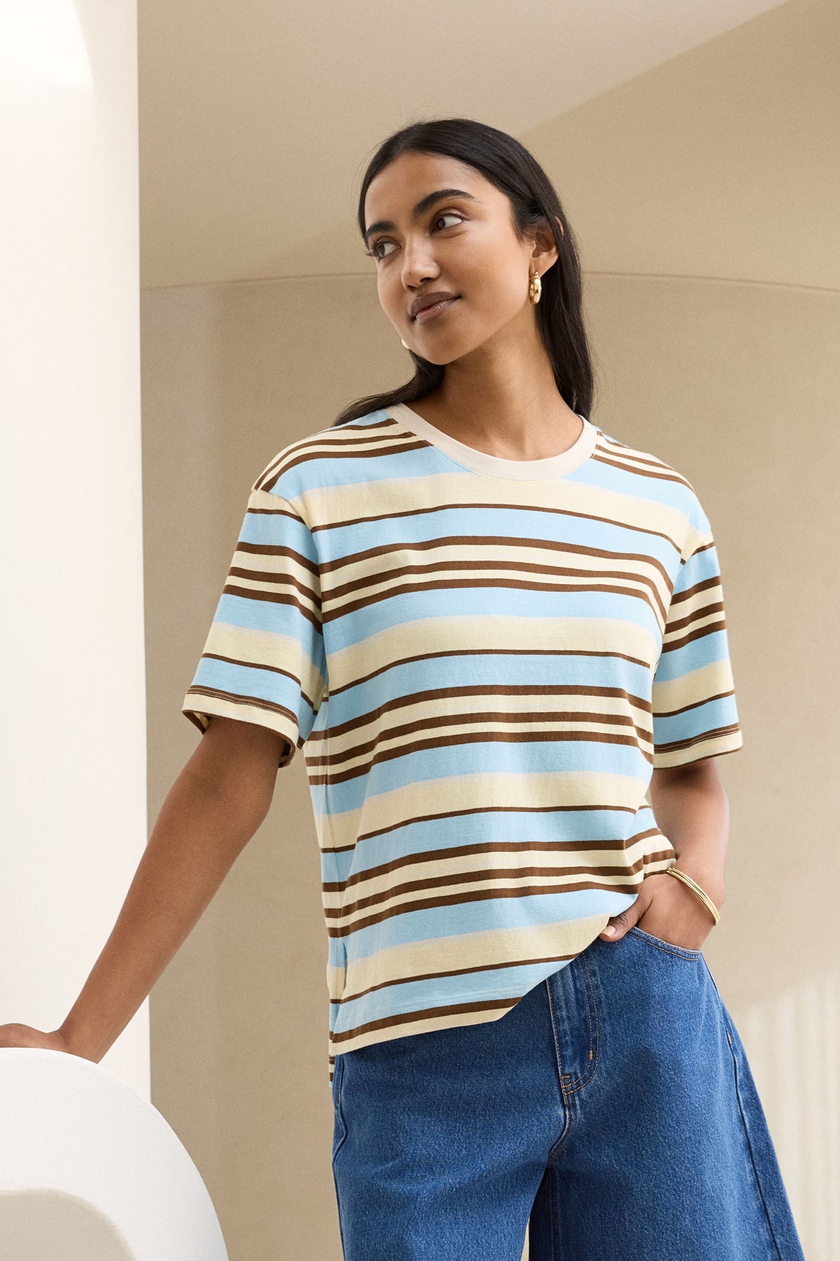 Stevie Slouchy Tee - Butter/Toffee/Fresh Blue Stripe