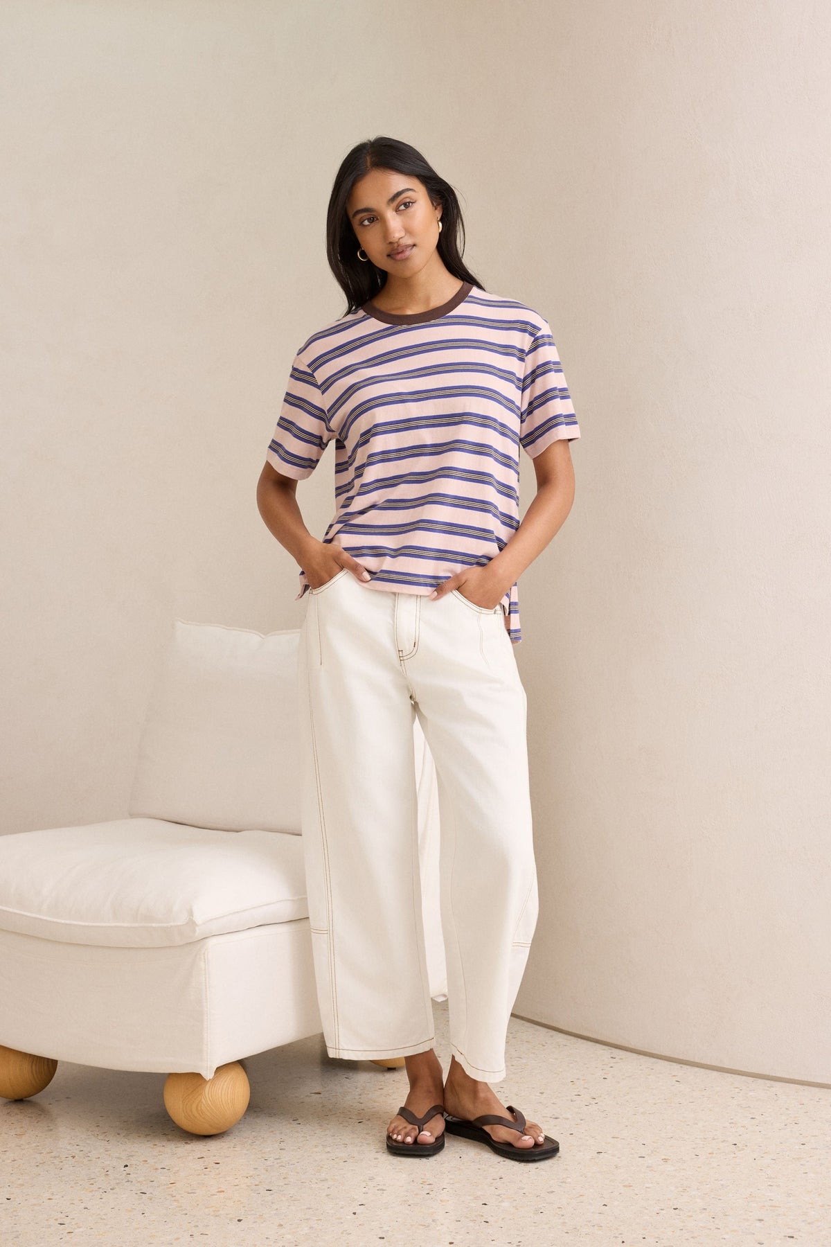 Stevie Slouchy Tee - Chalk Pink/Polo Blue/Choc Stripe