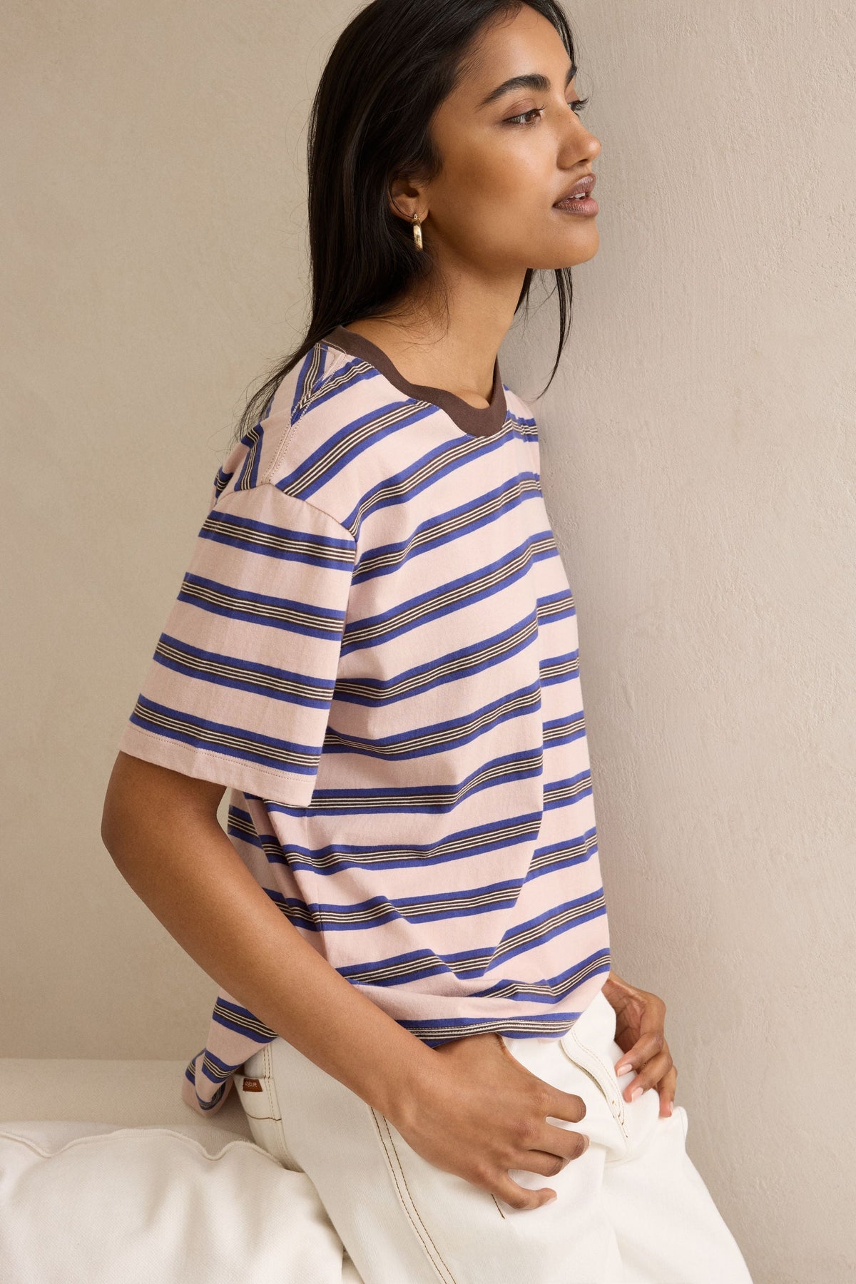 Stevie Slouchy Tee - Chalk Pink/Polo Blue/Choc Stripe