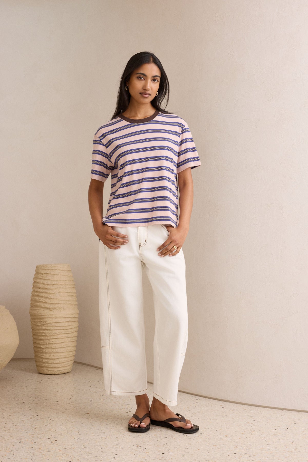 Stevie Slouchy Tee - Chalk Pink/Polo Blue/Choc Stripe
