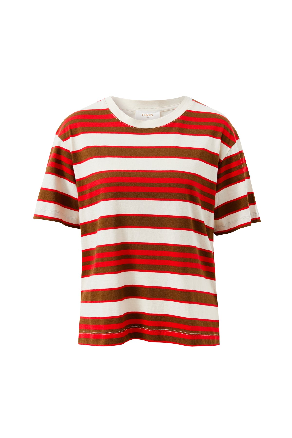 Ceres Life Stevie Slouchy Tee - Heritage Red/Toffee Stripe