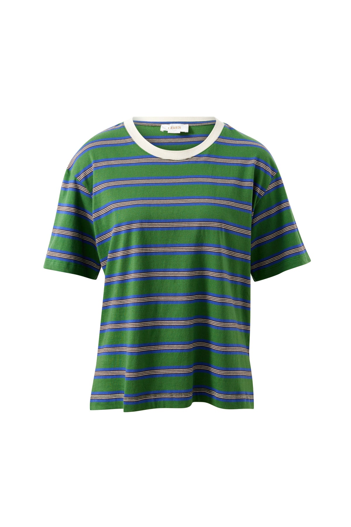 Stevie Slouchy Tee - Basil/Blue Stripe