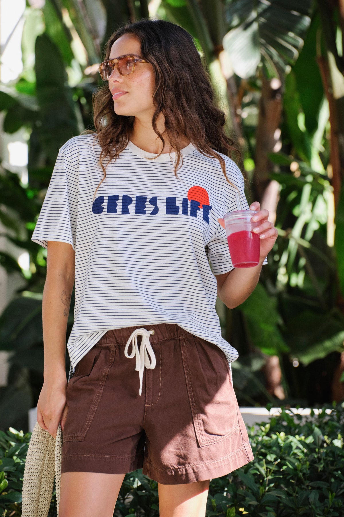 Ceres Life Stevie Slouchy Tee - Milk/Prussian Stripe/Ceres Desert Sun, view 2