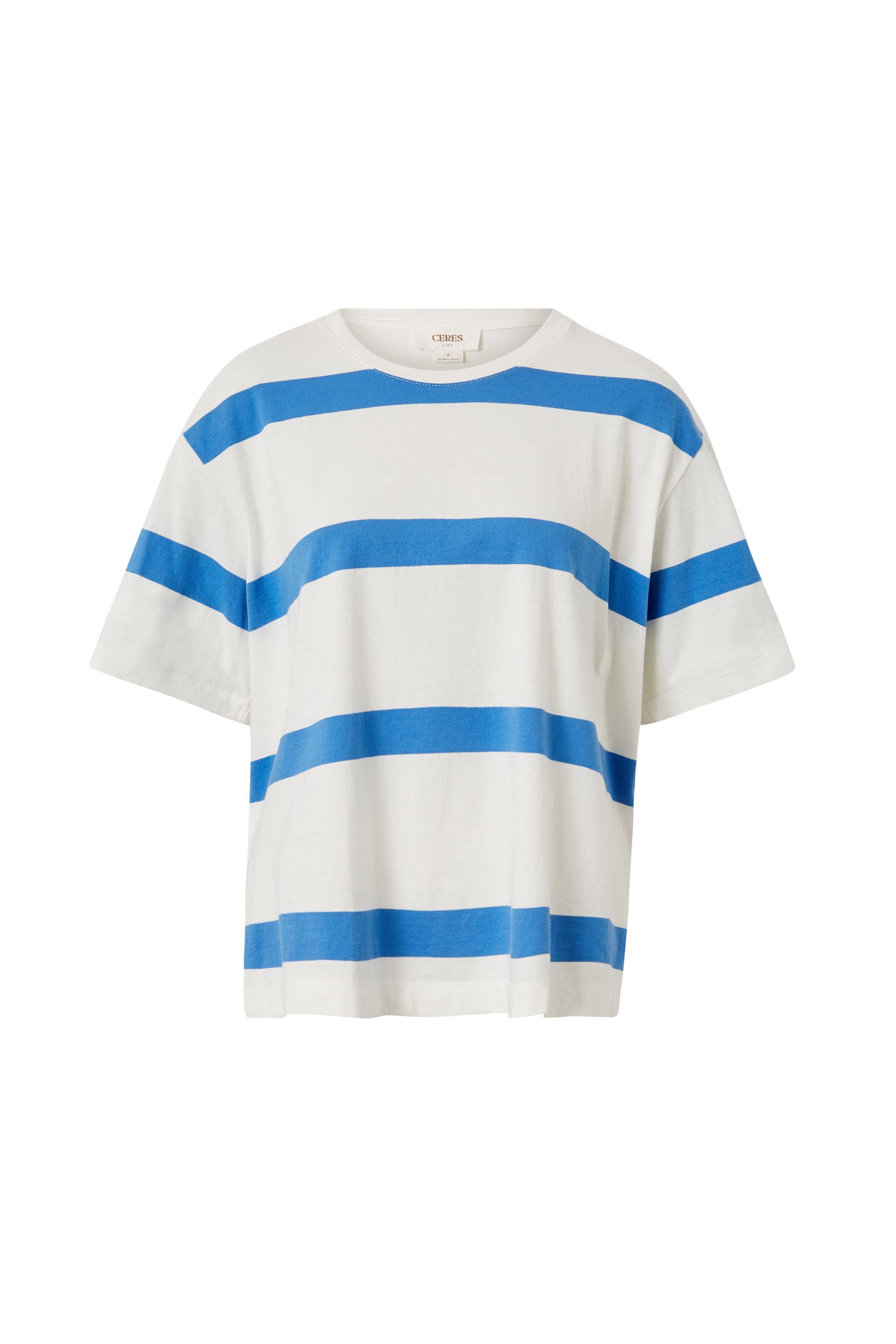 Slouchy Split Hem Tee - Vanilla/pool blue bold stripe