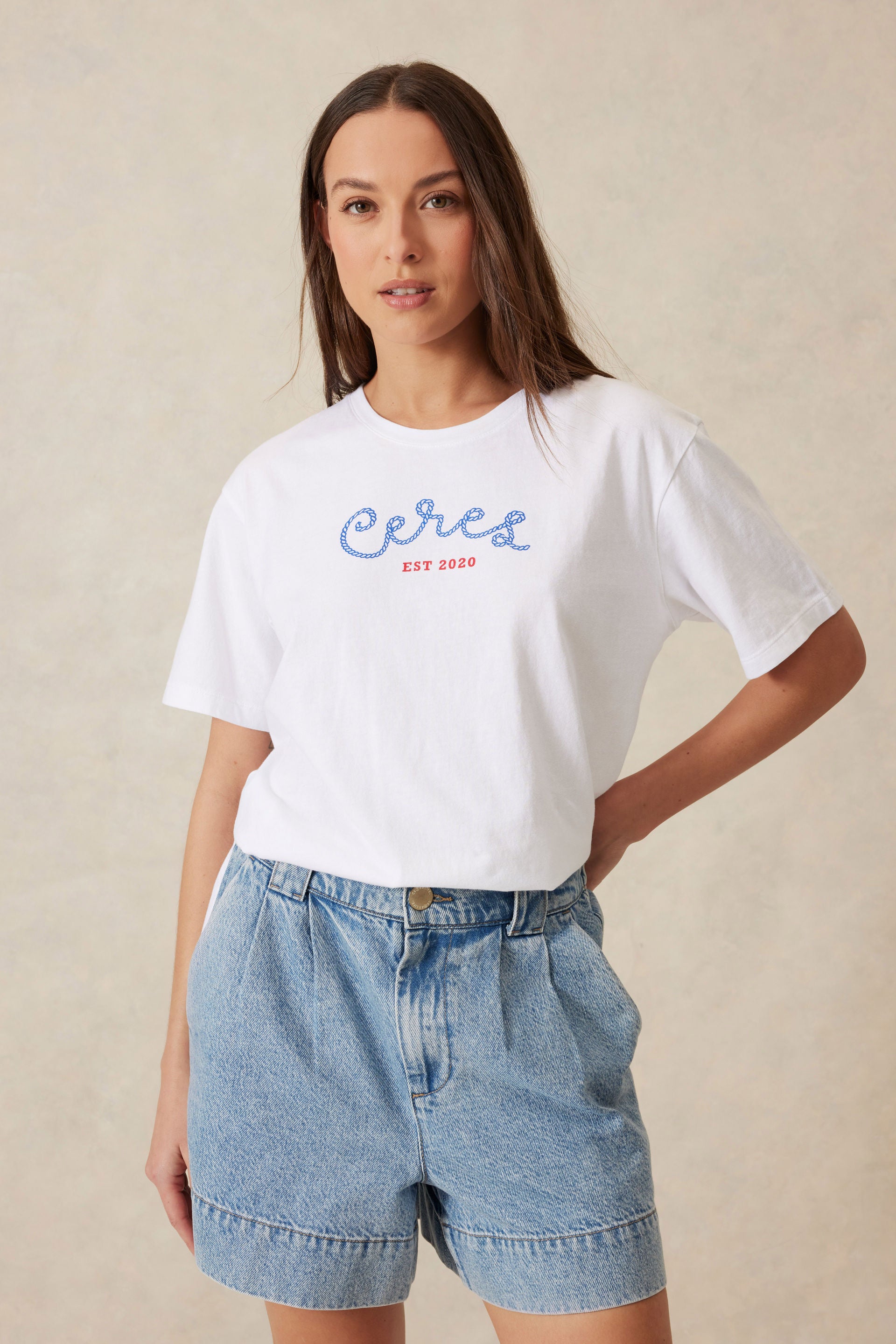 Slouchy Split Hem Tee - White/ceres rope