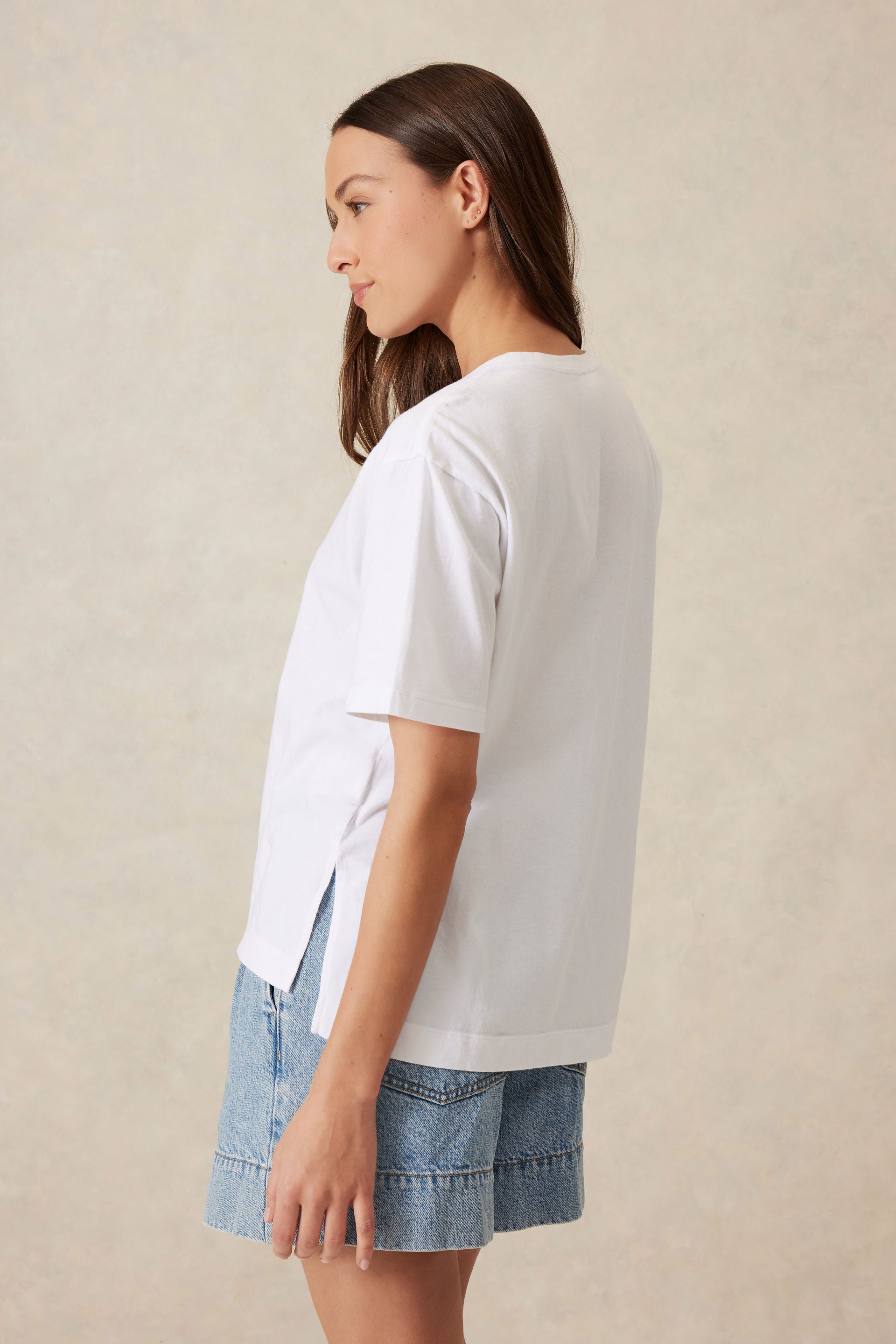 Slouchy Split Hem Tee - White/ceres rope