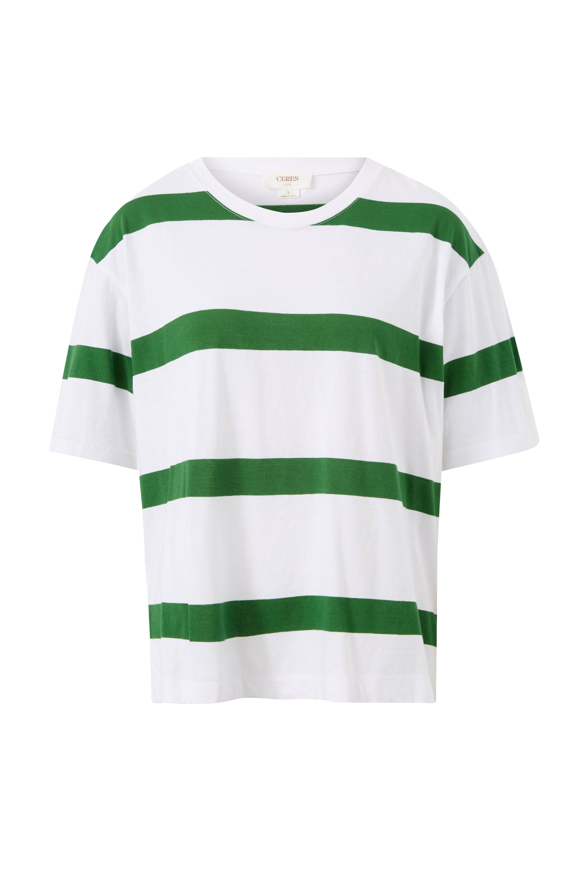 Slouchy Split Hem Tee - Winter green bold stripe