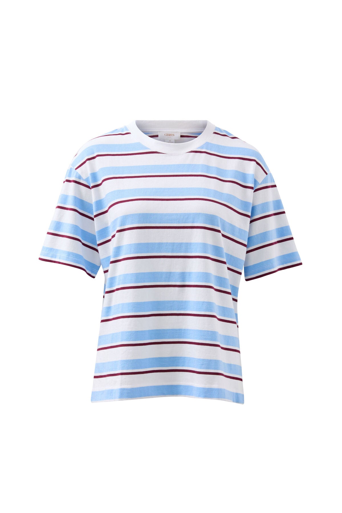 Stevie Slouchy Tee - Powder/pomegranate retro stripe