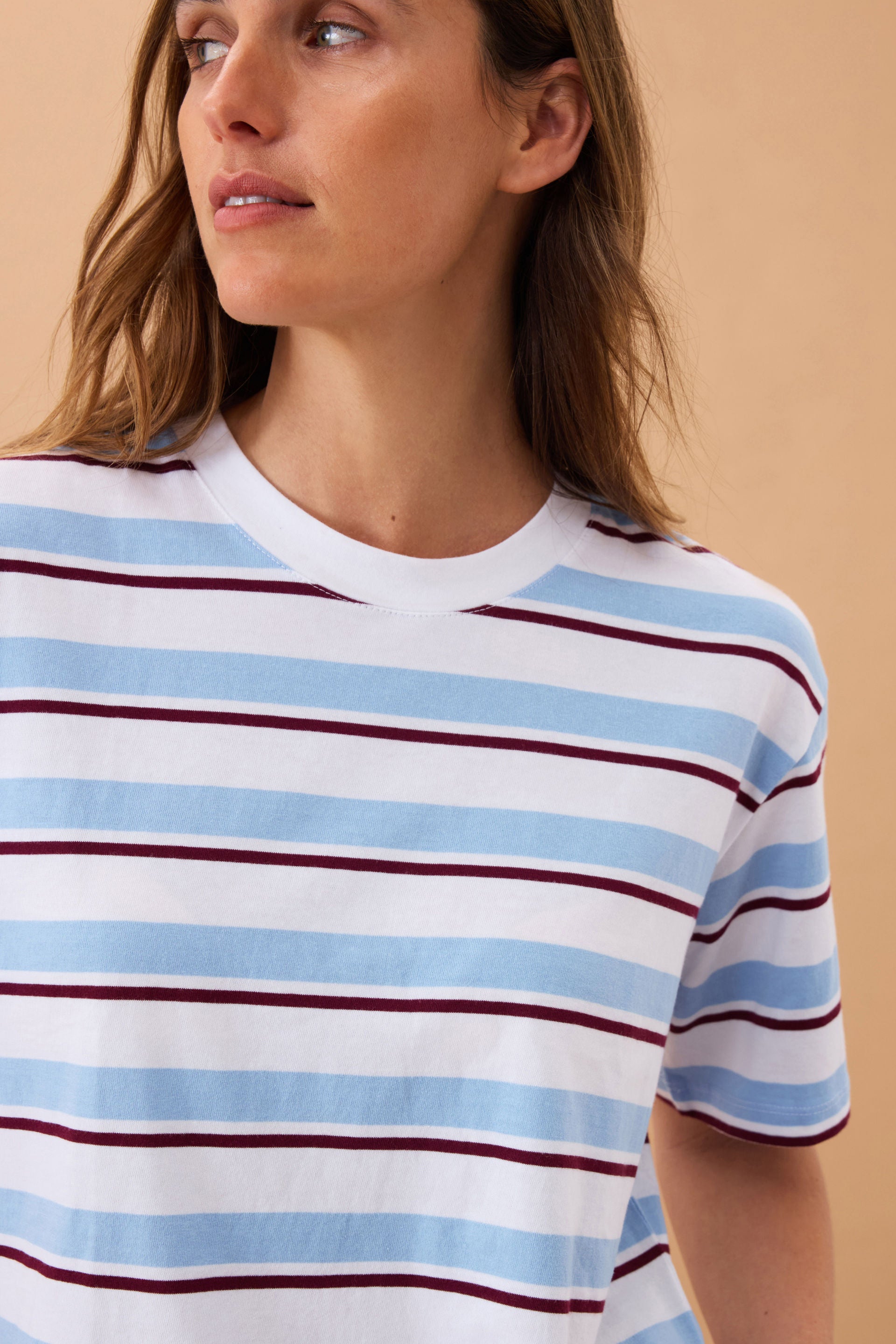 Stevie Slouchy Tee - Powder/pomegranate retro stripe