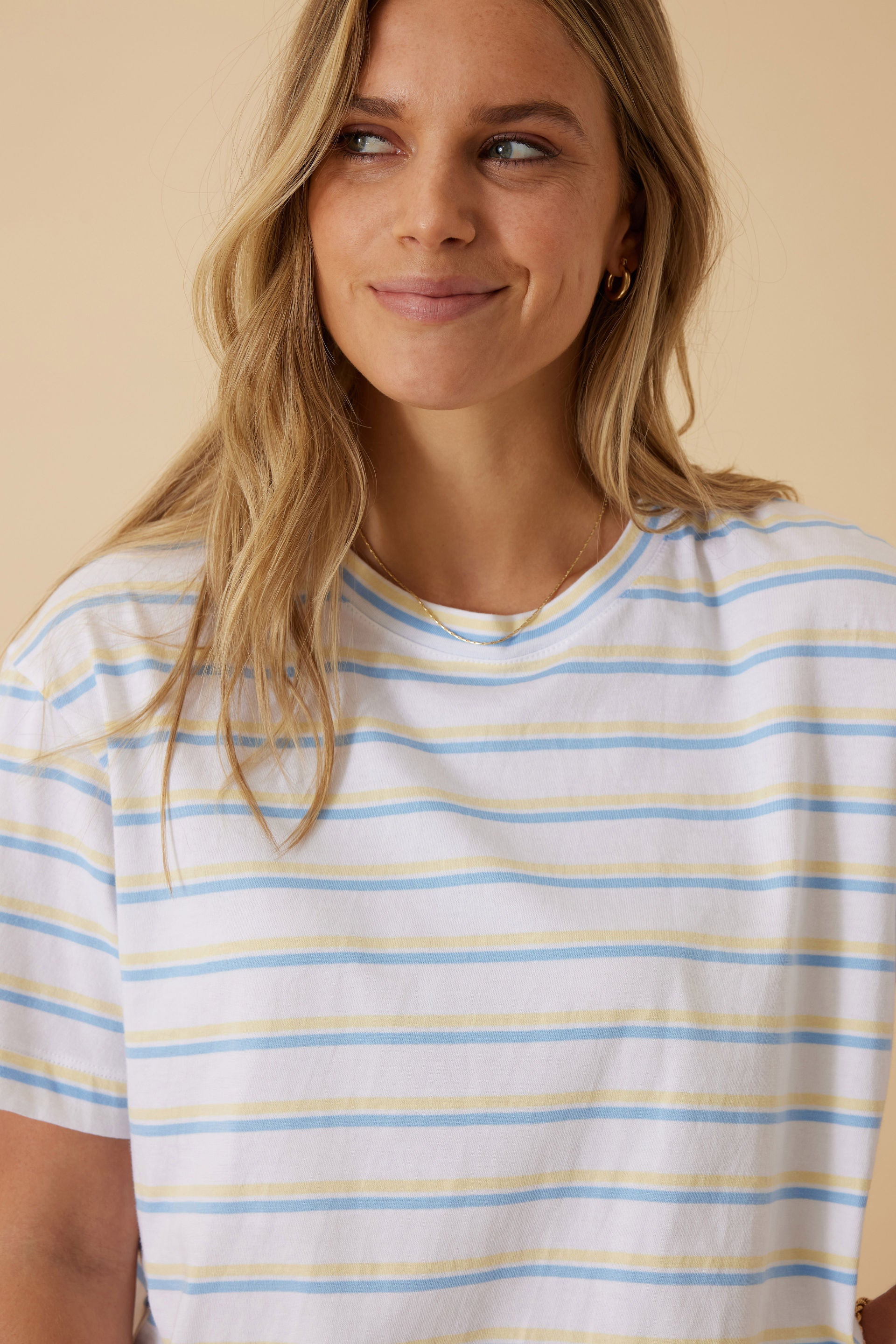 Stevie Slouchy Tee -  Powder blue/sunny yellow stripe