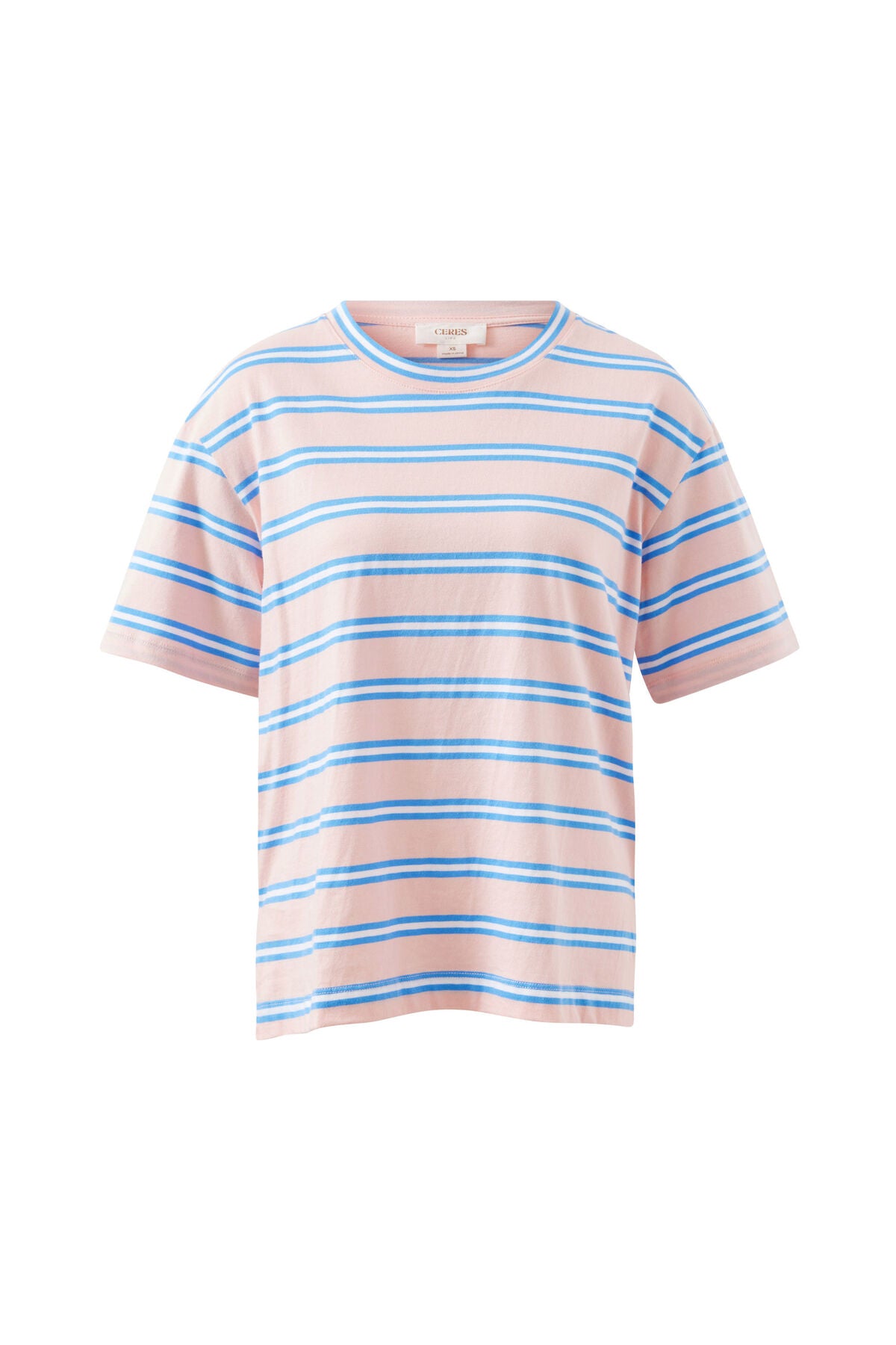 PRE ORDER - Stevie Slouchy Tee - Petal/azure blue stripe